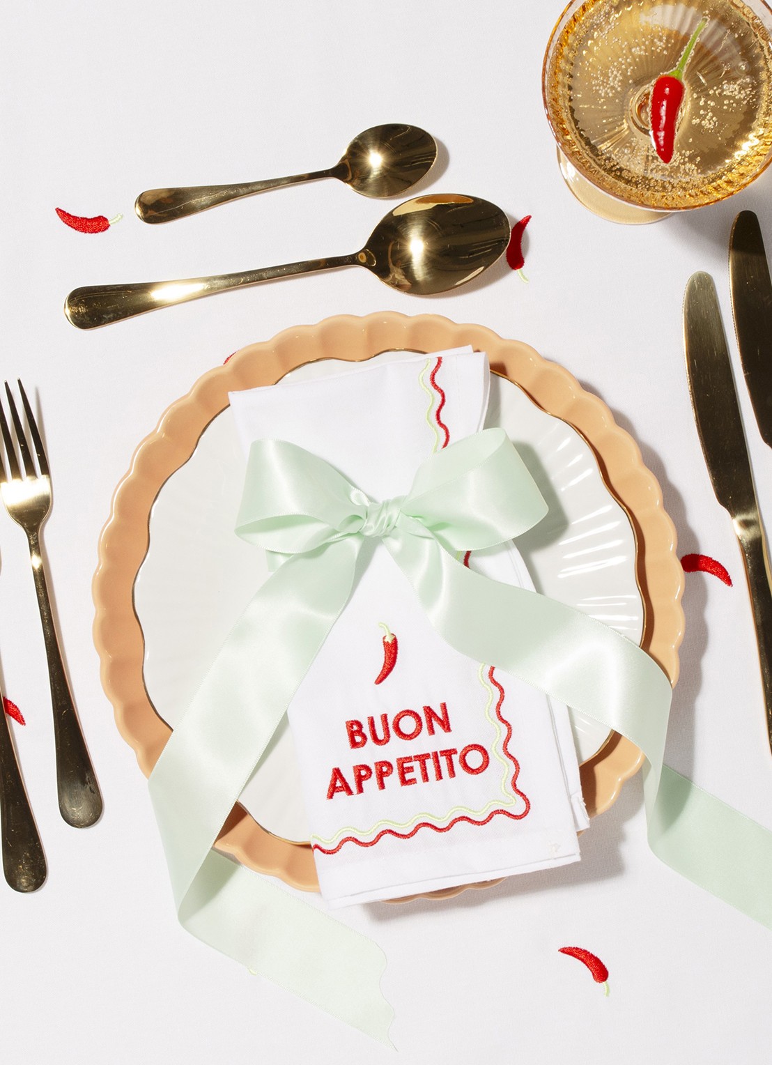 Vondels Buon Appetito servetten in linnenblend 45 x 45 cm set van 2 - voorkant 4 wit