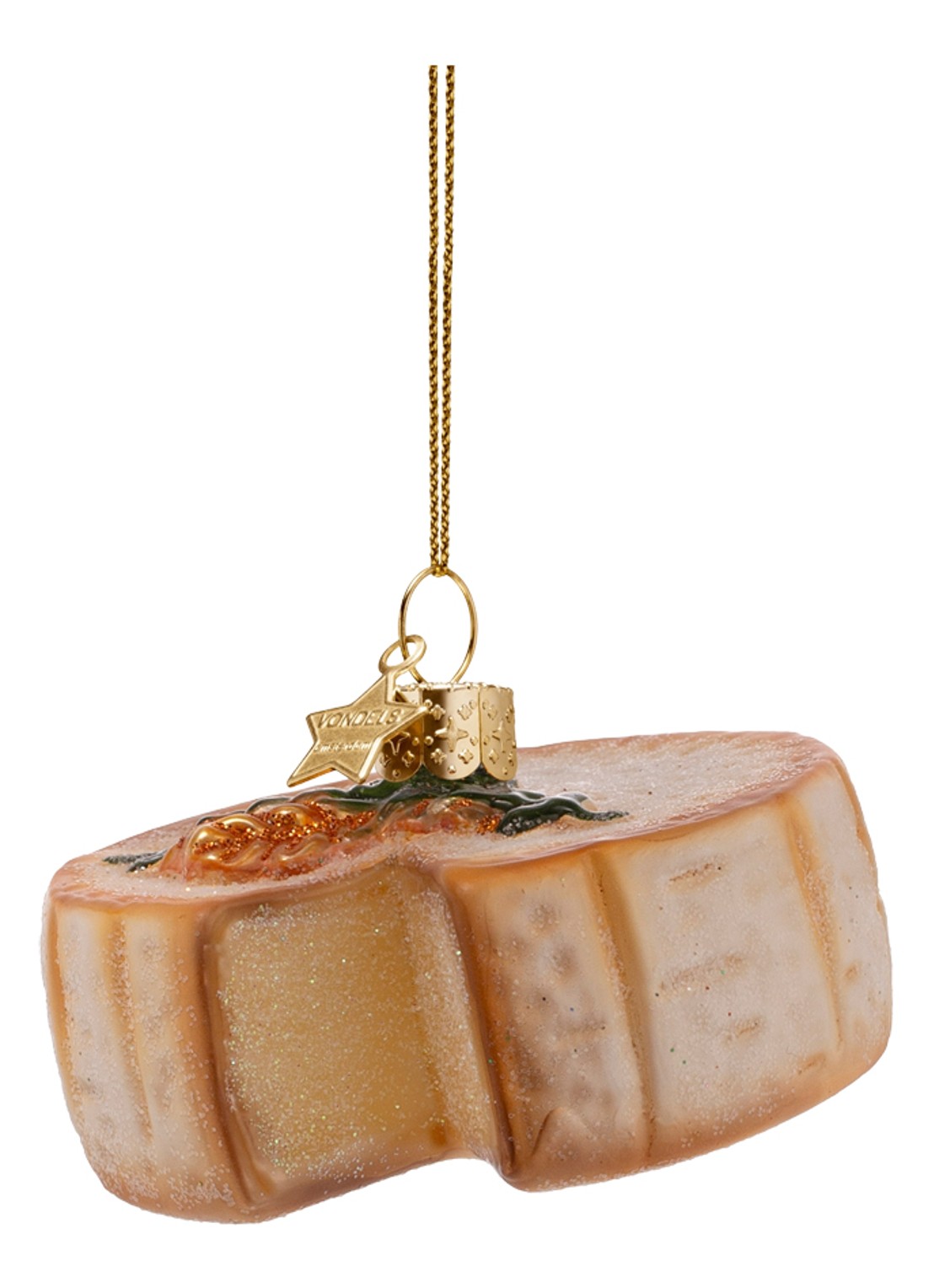 Vondels Camambert kaas kersthanger 4 cm - voorkant goud