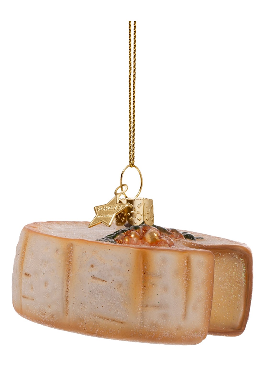 Vondels Camambert kaas kersthanger 4 cm - voorkant 2 goud