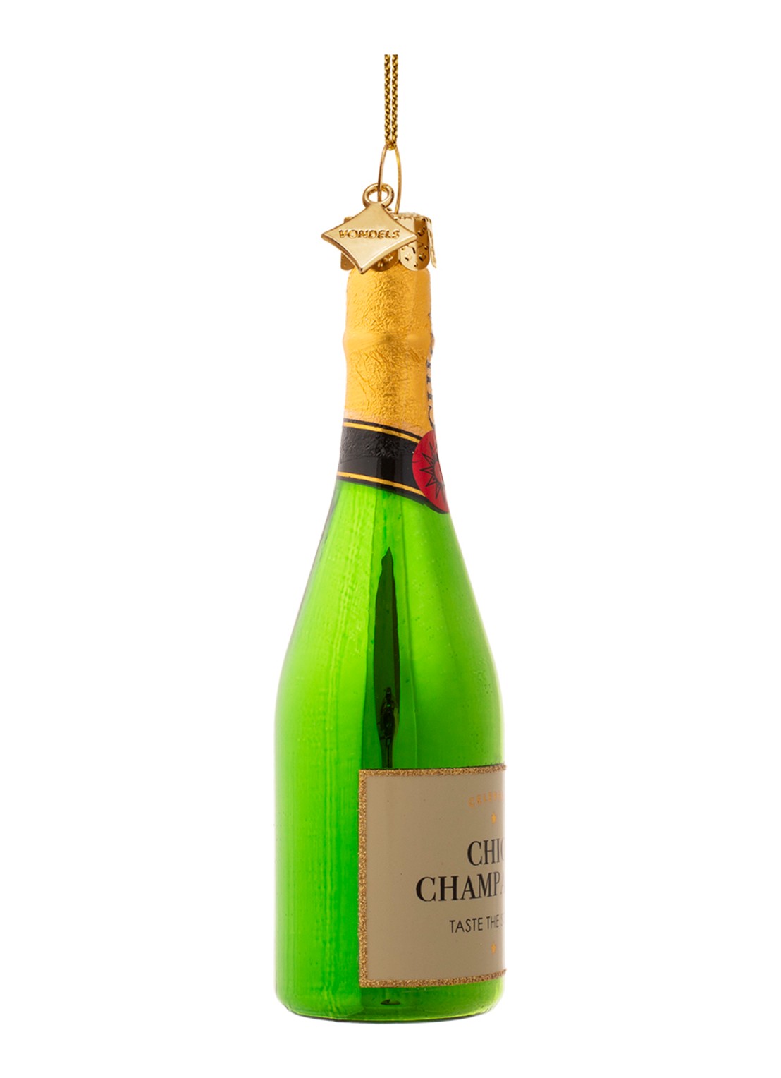 Vondels Champagne Fles kersthanger 13,5 cm - detail 3 groen