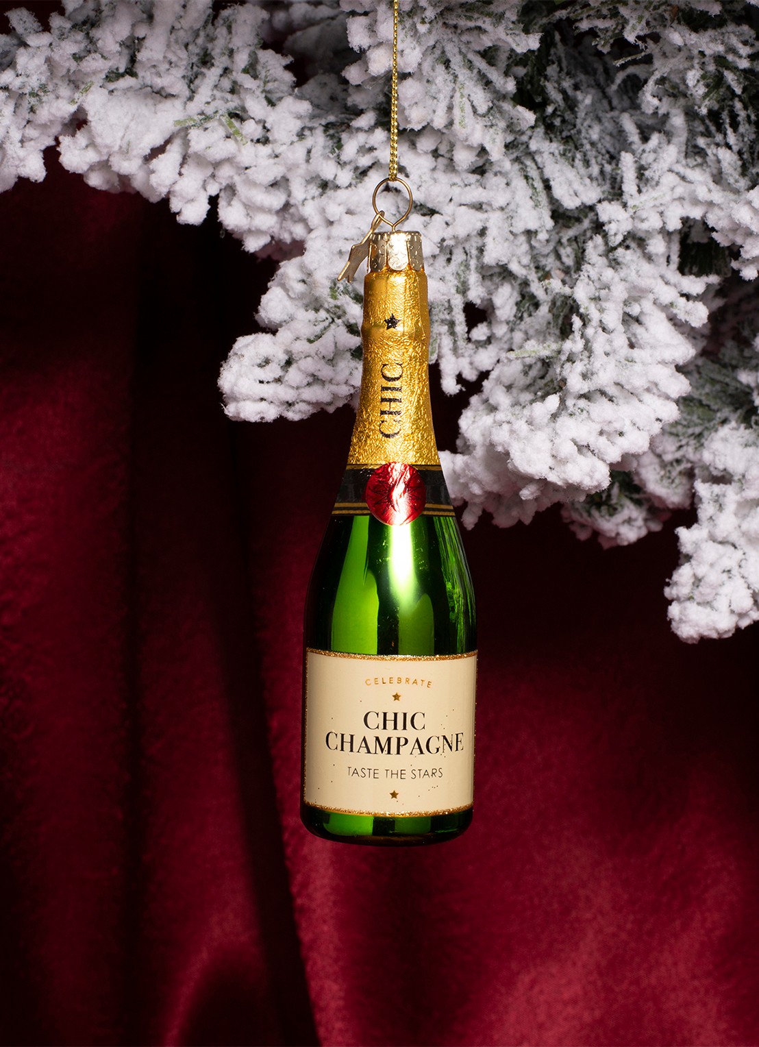 Vondels Champagne Fles kersthanger 13,5 cm - detail 6 groen