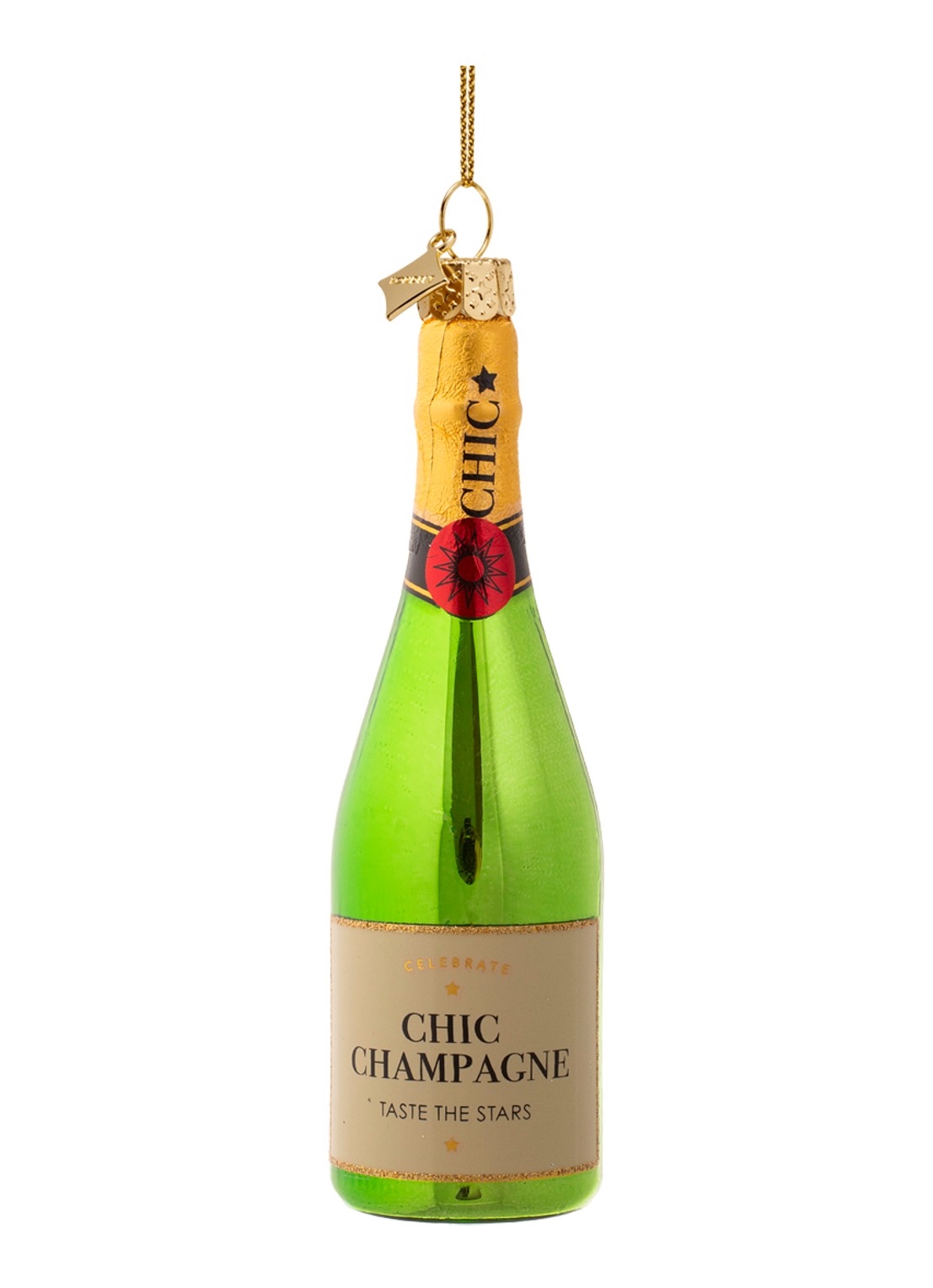 Vondels Champagne Fles kersthanger 13,5 cm - voorkant groen