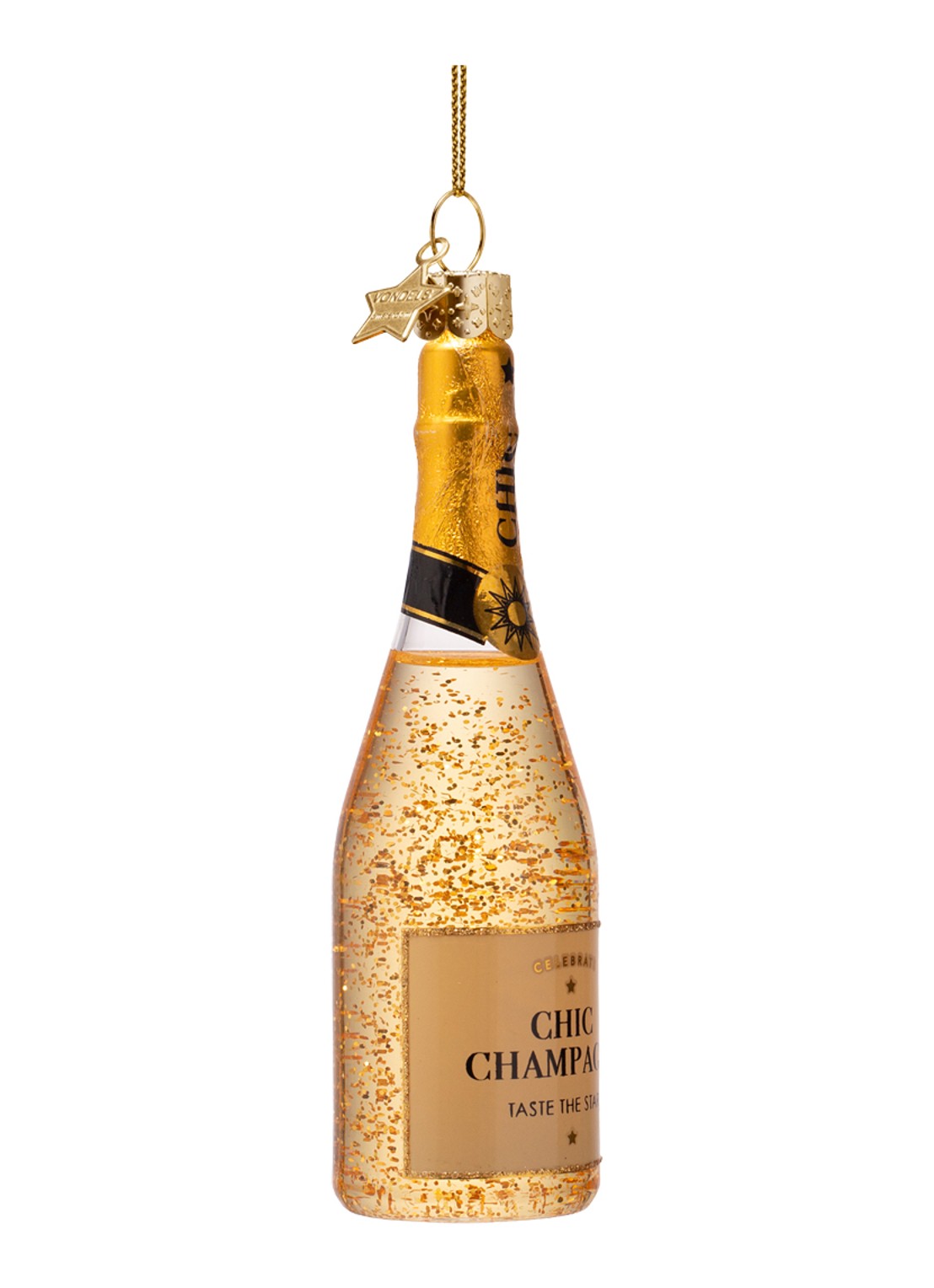 Vondels Champagne Fles kersthanger 15,5 cm - detail goud