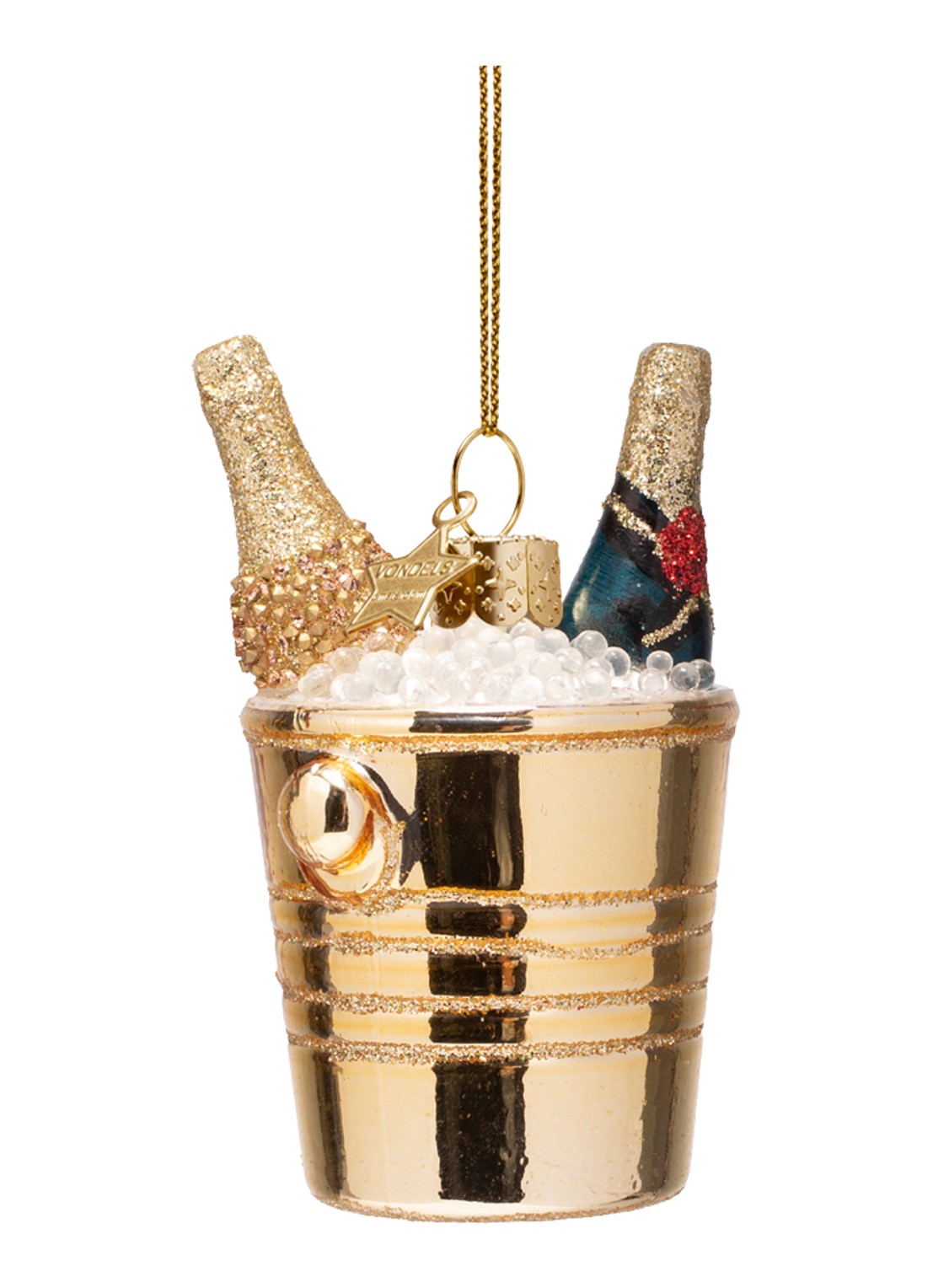 Vondels Champagne in koeler kersthanger 8,5 cm - achterkant 2 goud