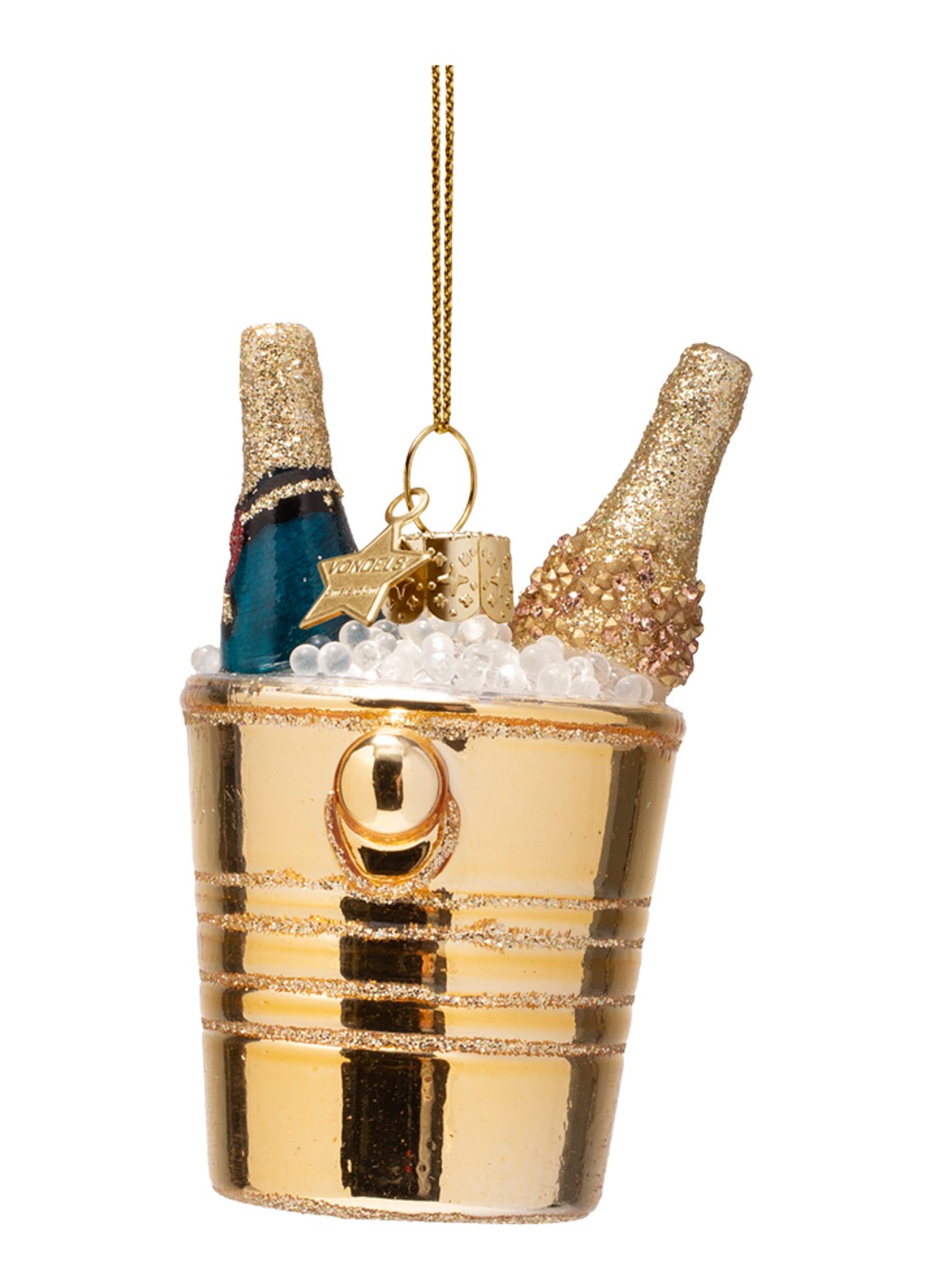 Vondels Champagne in koeler kersthanger 8,5 cm - detail goud