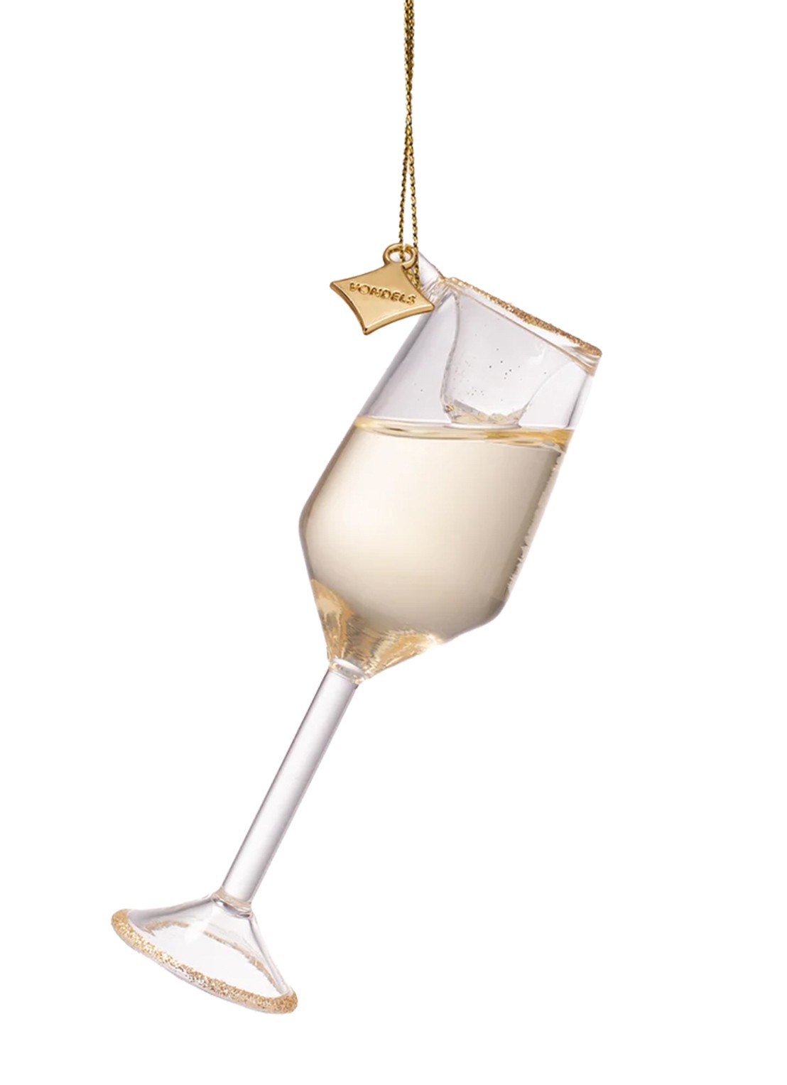 Vondels Champagneglas kersthanger 11,5 cm - voorkant 2 goud