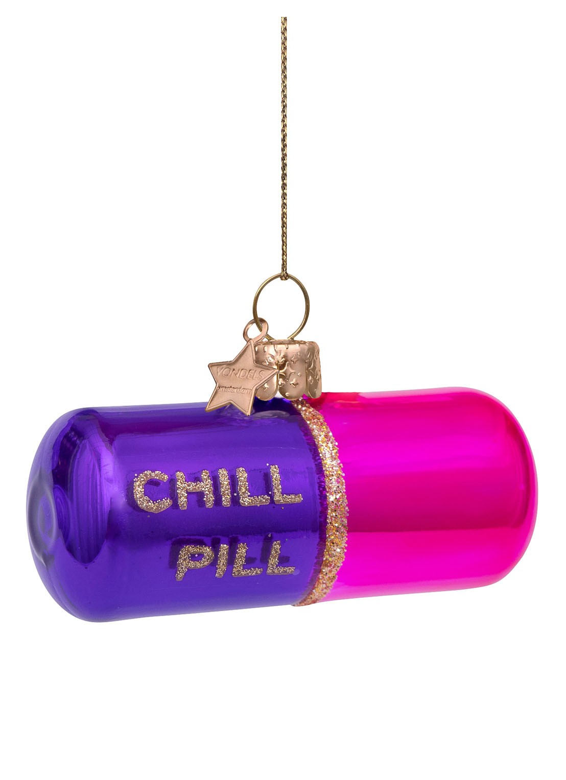 Vondels Chill Pill kersthanger 4 cm - voorkant multicolor