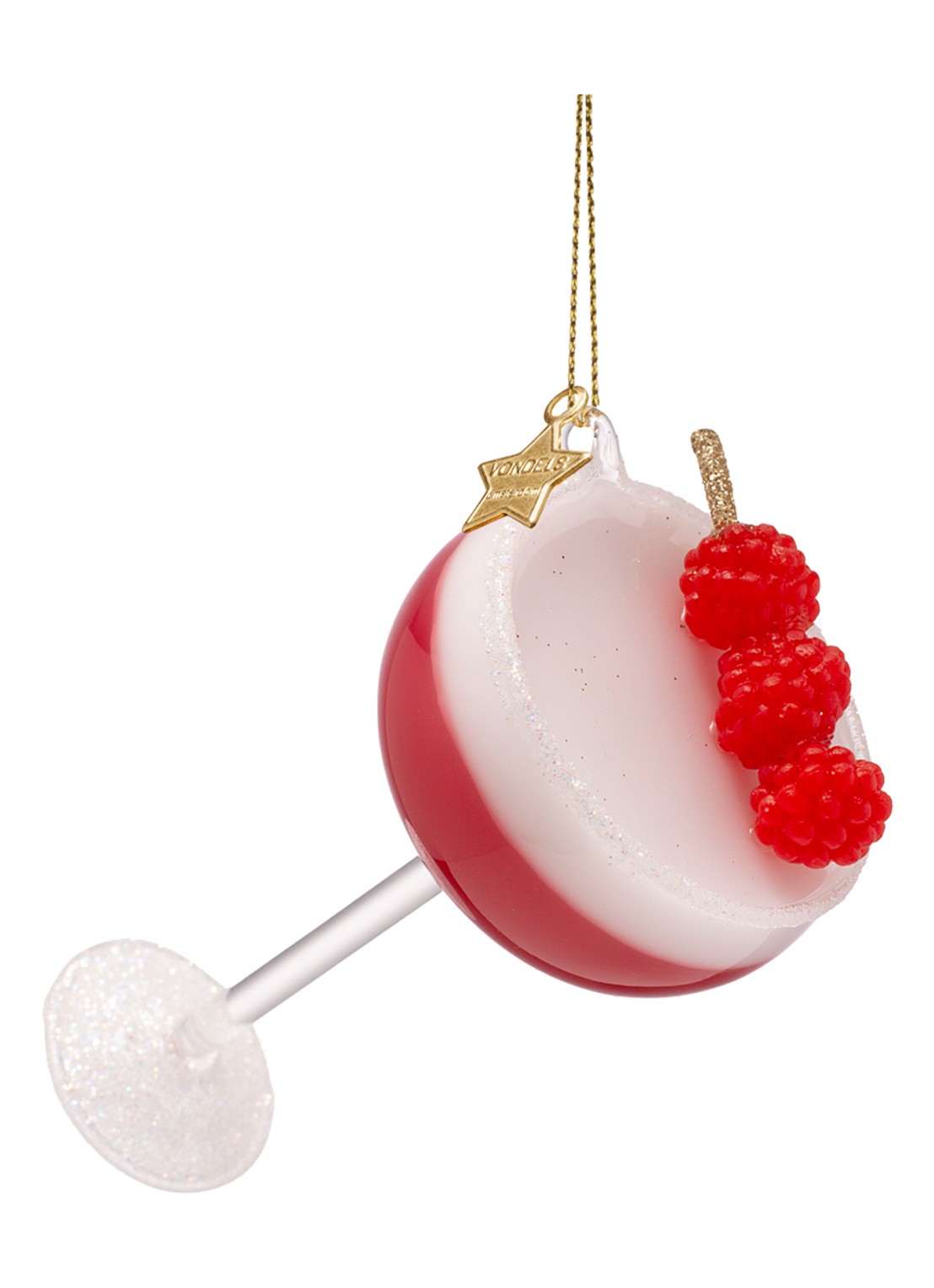 Vondels Clover Club cocktail kersthanger 10 cm - voorkant 2 rood