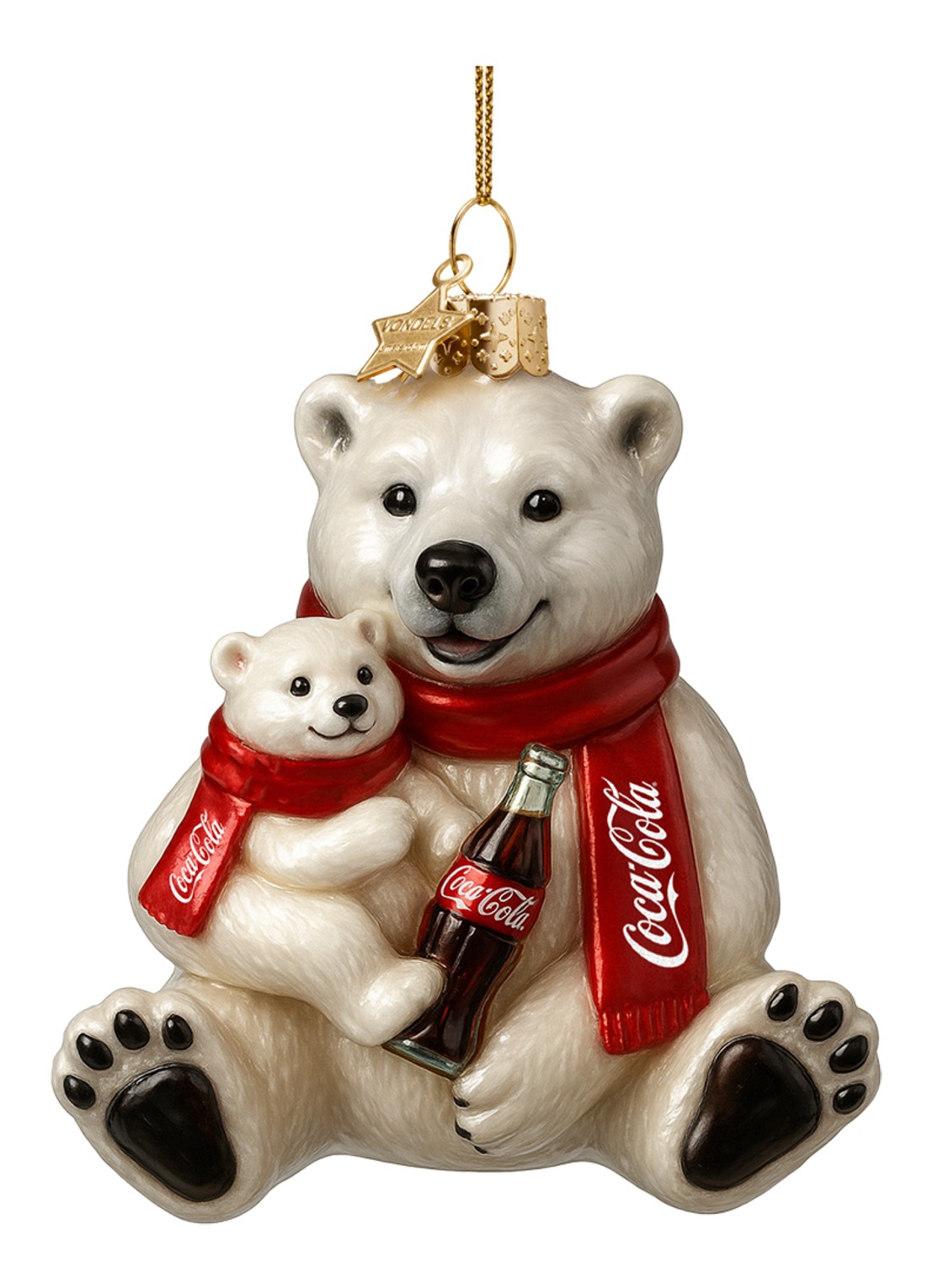 Vondels Coca Cola ijsberen met fles kersthanger 9 cm - voorkant 3 creme