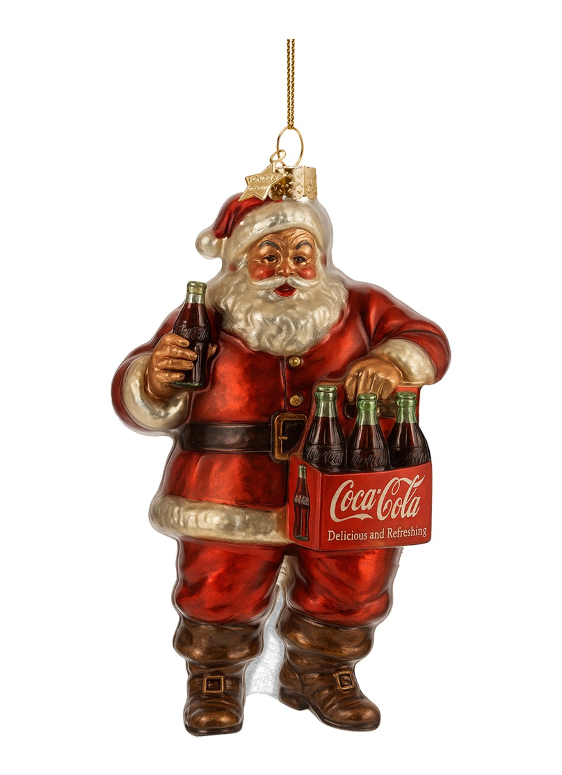 Vondels Coca Cola Kerstman met flessen kersthanger 12,5 cm - voorkant 3 rood