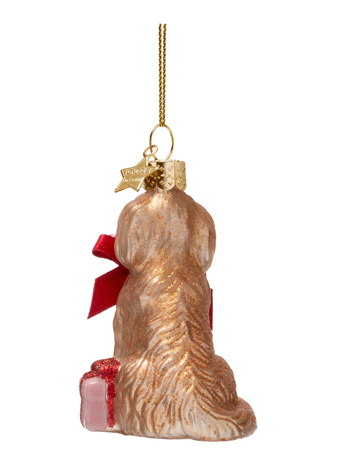 Vondels Cockapoo hond met zuurstok kersthanger 7,5 cm - achterkant 4 bruin