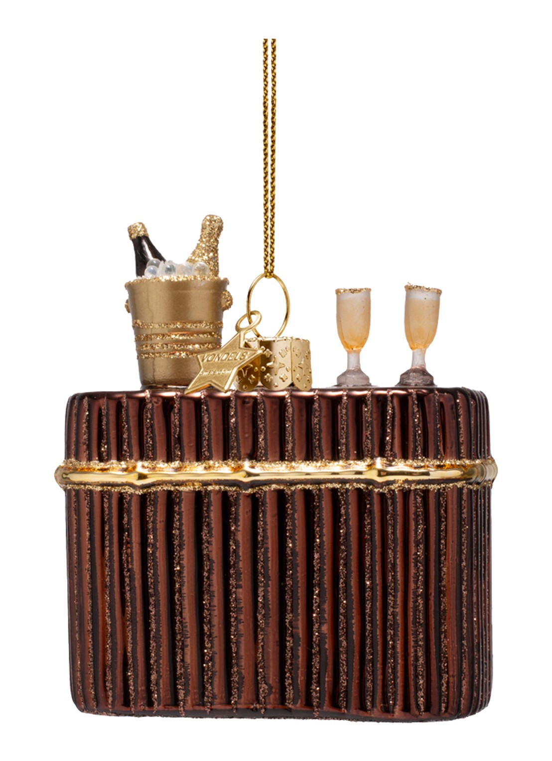 Vondels Cocktailbar kersthanger 8 cm - achterkant bruin