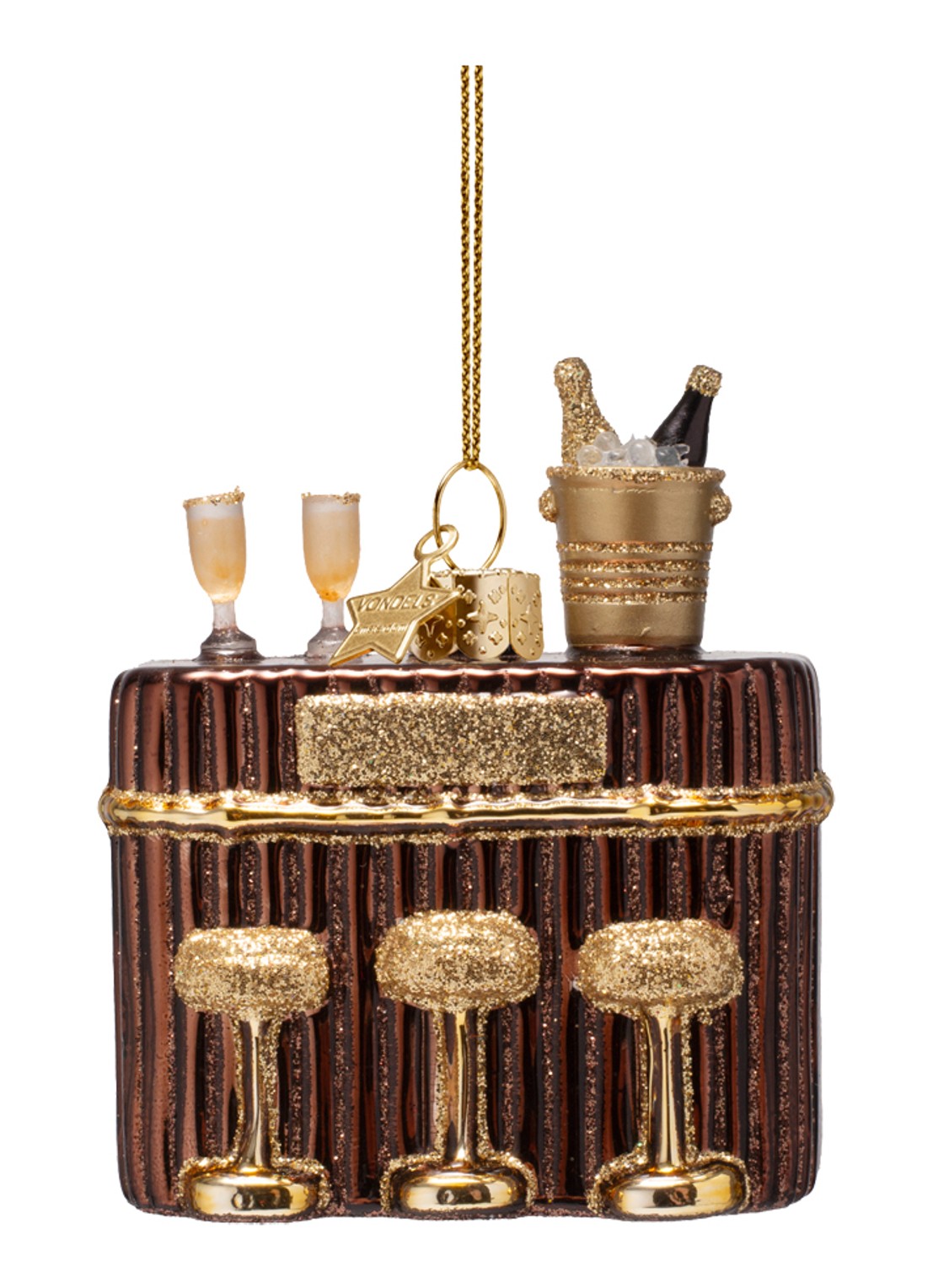 Vondels Cocktailbar kersthanger 8 cm - voorkant 2 bruin