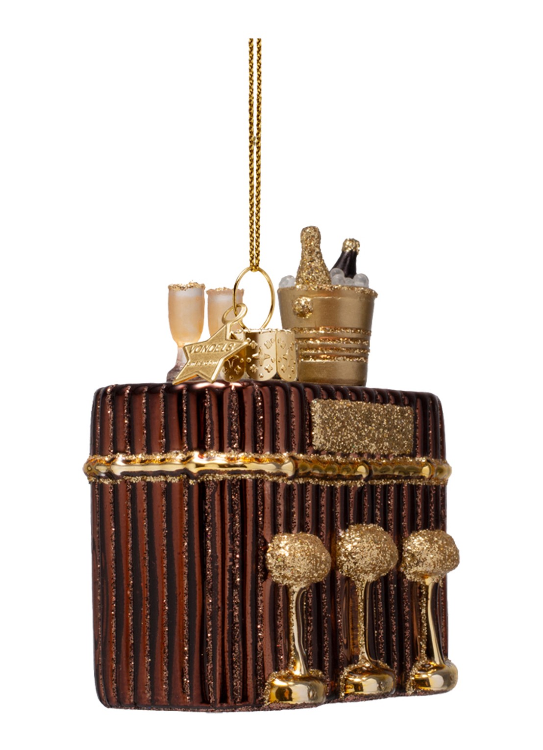 Vondels Cocktailbar kersthanger 8 cm - voorkant 3 bruin