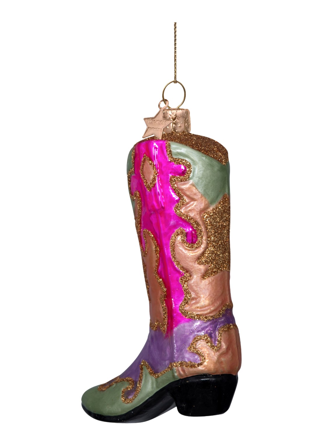 Vondels Cowboy boot kersthanger 11,5cm - detail 2 roze