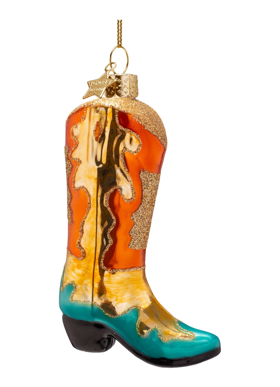 Vondels Cowboylaars kersthanger 11,5 cm - voorkant 2 orange
