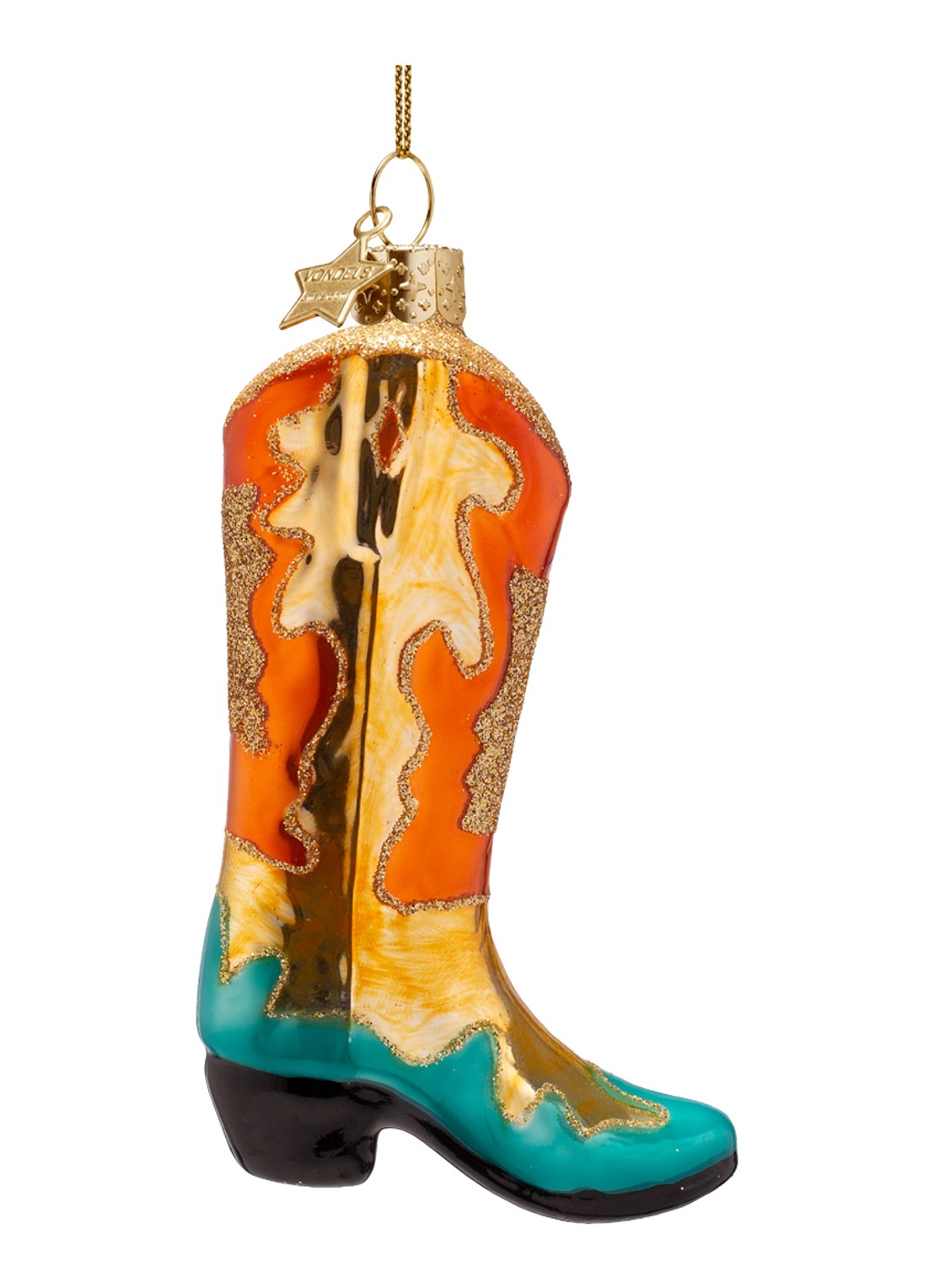 Vondels Cowboylaars kersthanger 11,5 cm - voorkant 3 orange