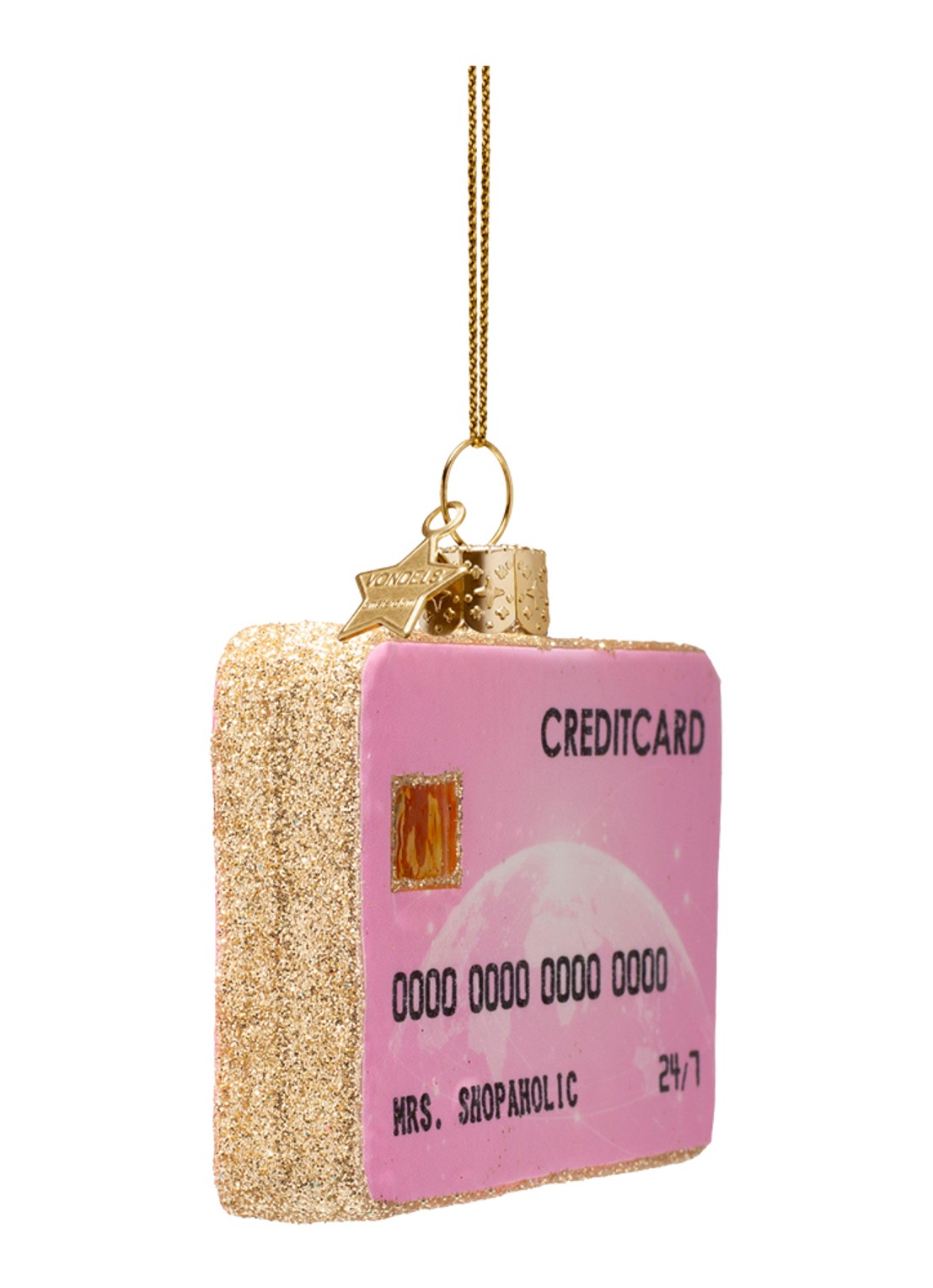 Vondels Creditcard kersthanger 7 cm - detail 4 roze