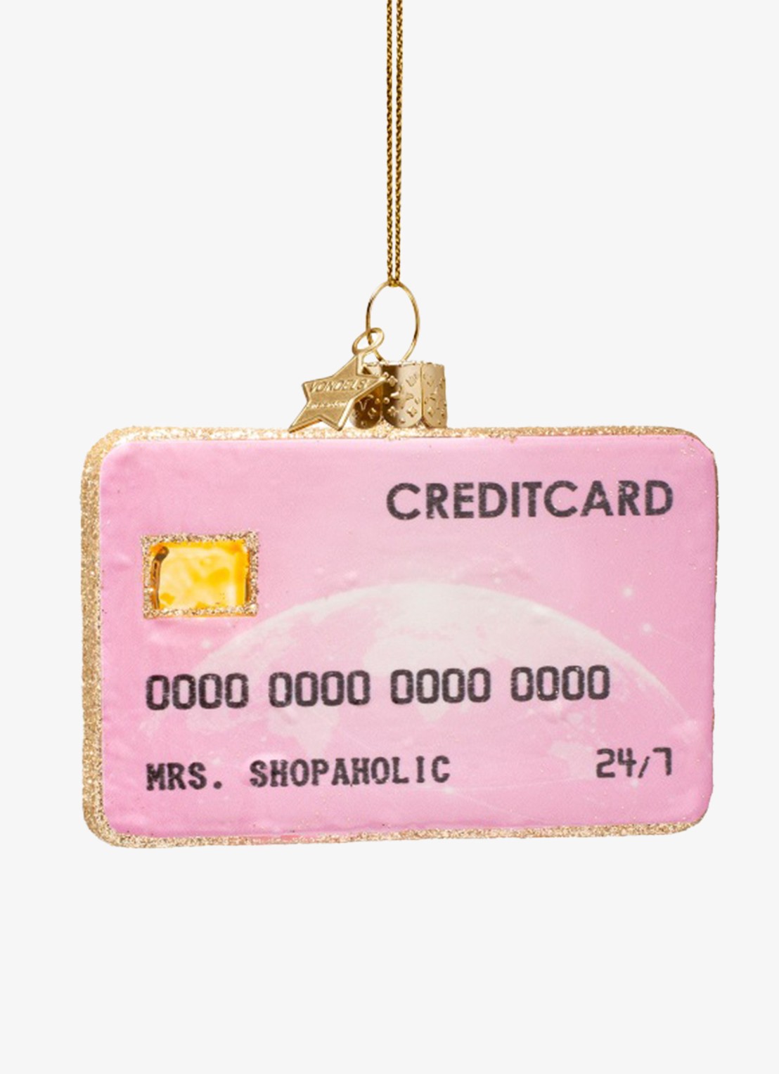 Vondels Creditcard kersthanger 7 cm - voorkant roze