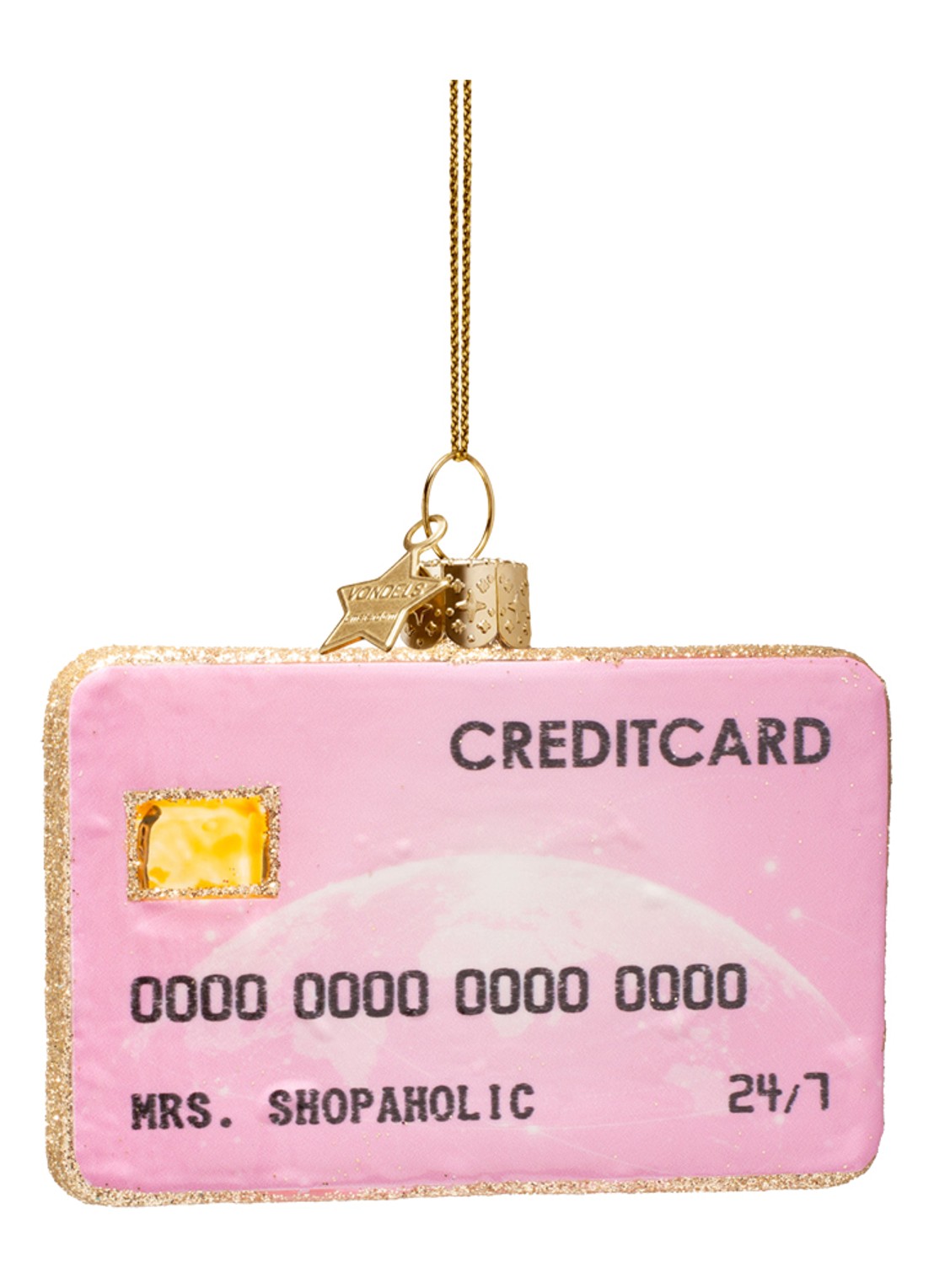 Vondels Creditcard kersthanger 7 cm - voorkant 2 roze