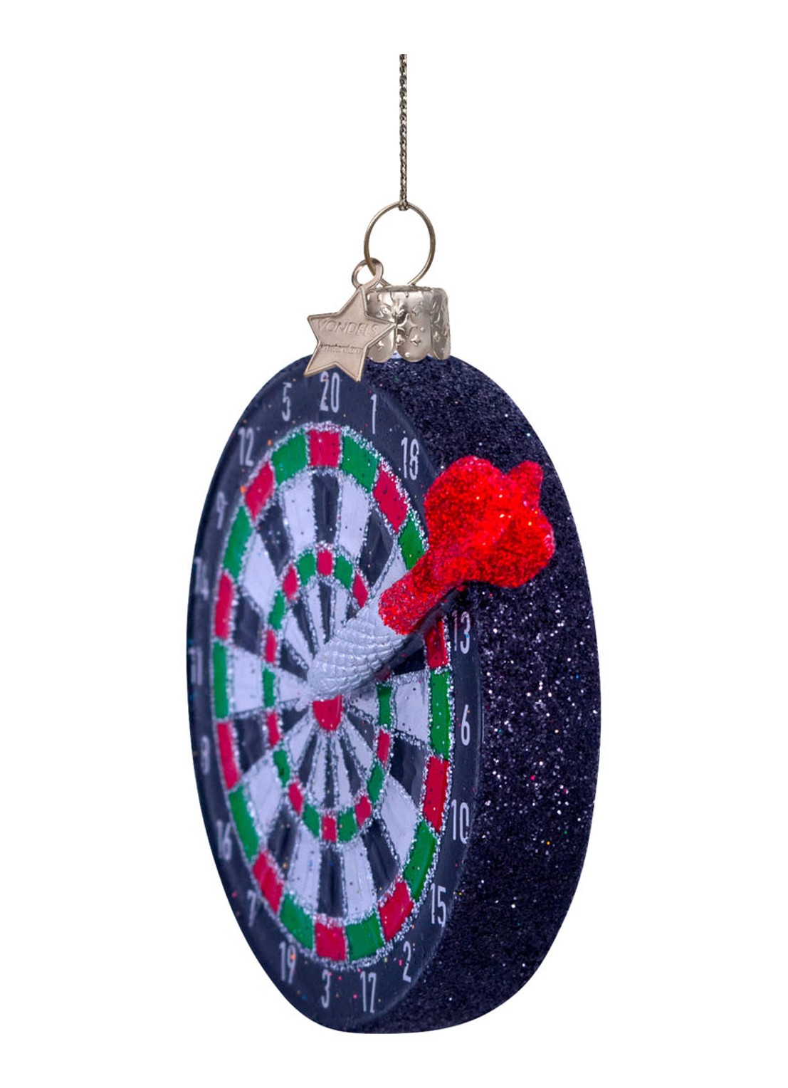 Vondels Dartbord kersthanger 8 cm - detail 2 zwart