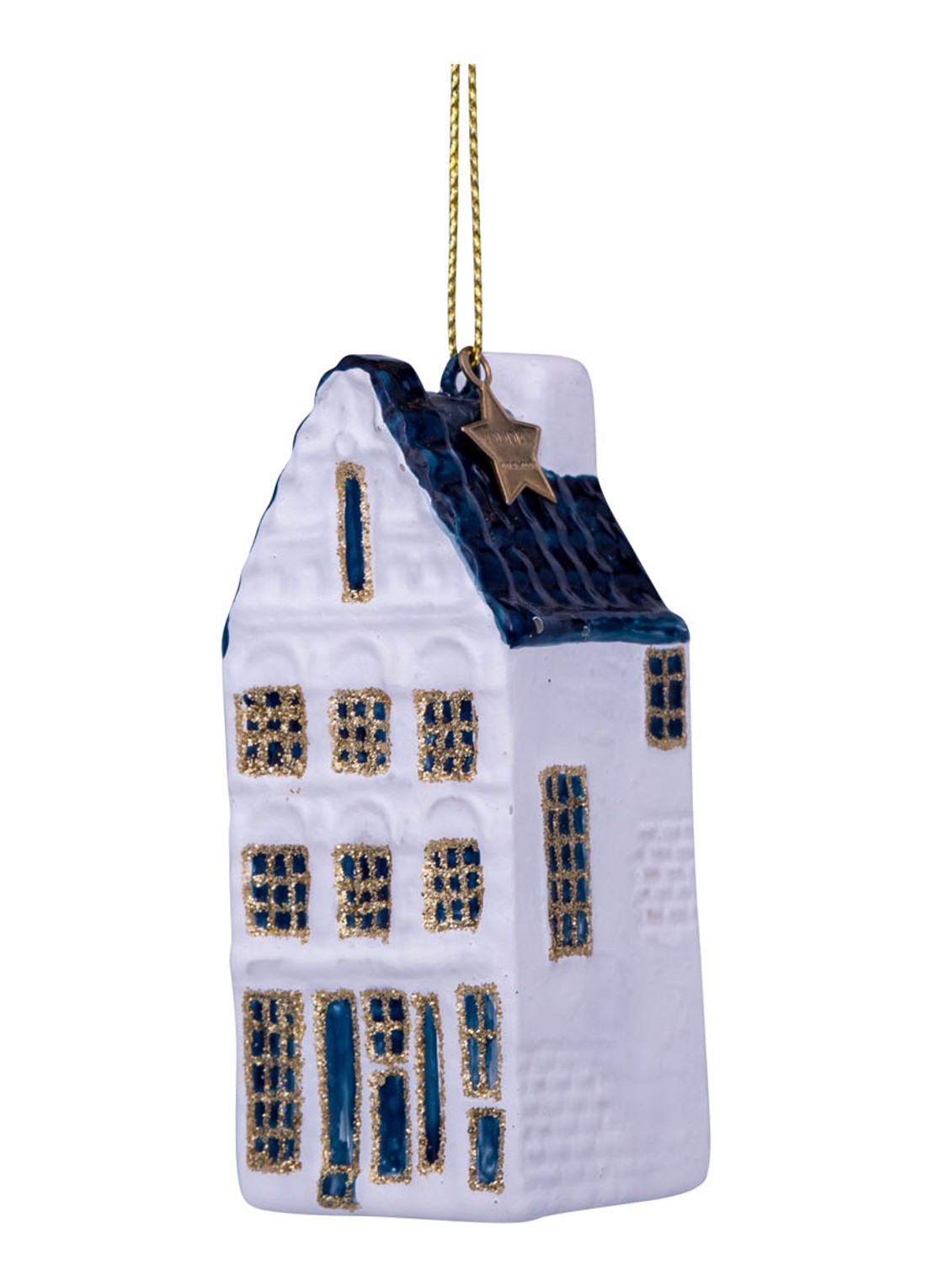 Vondels Delfts Blauw Grachtenpand kersthanger 8 cm - voorkant 4 wit