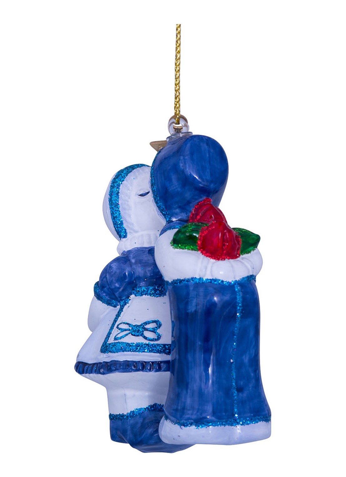 Vondels Delfts Blauw Kussende Koppel kersthanger 8,5 cm - detail 4 blauw
