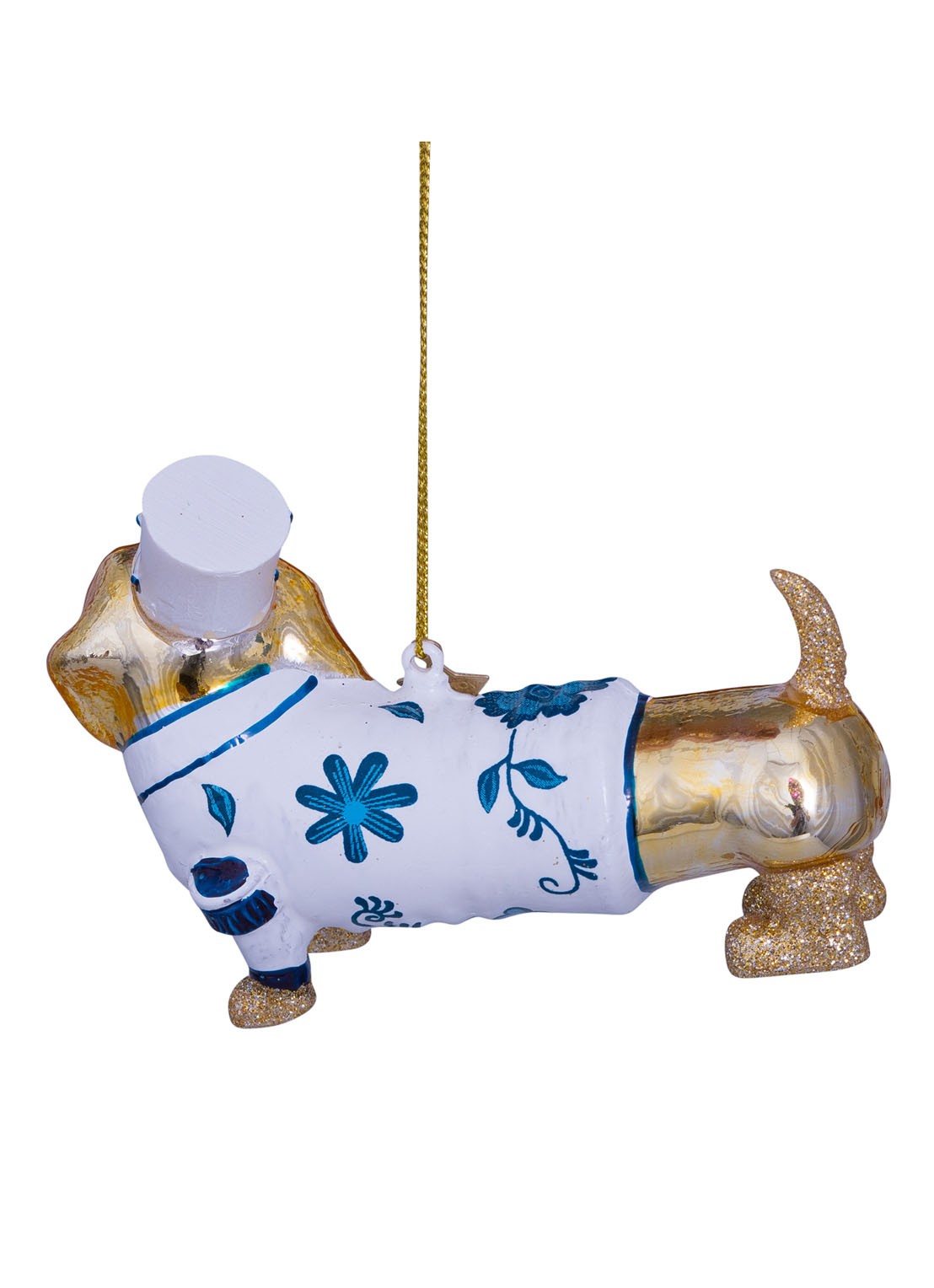 Vondels Delfts Blauw Teckel kersthanger 8 cm - detail 2 goud