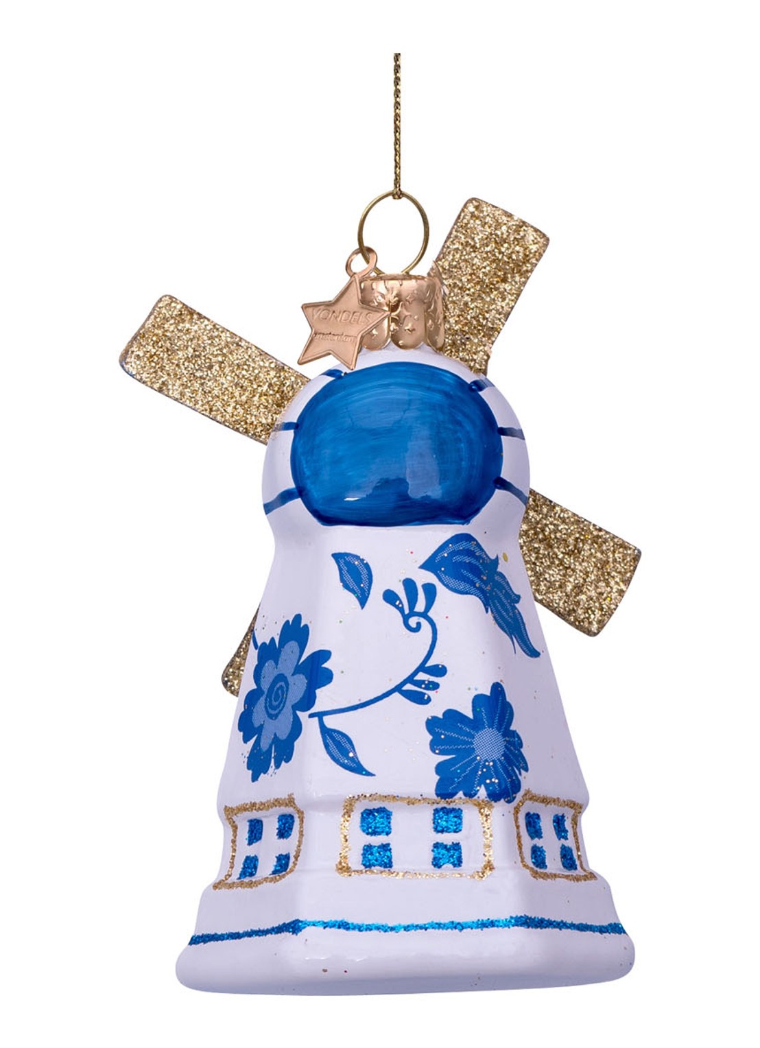 Vondels Delfts Blauw Windmolen kersthanger 9 cm - detail 2 blauw