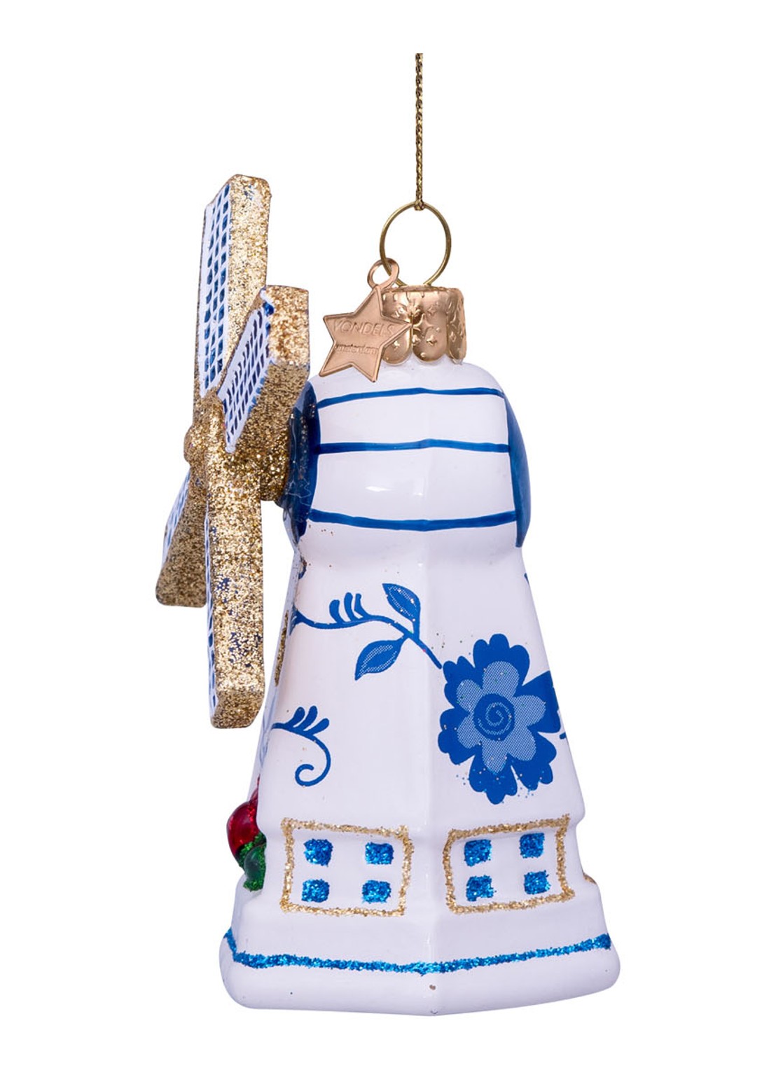 Vondels Delfts Blauw Windmolen kersthanger 9 cm - detail 3 blauw