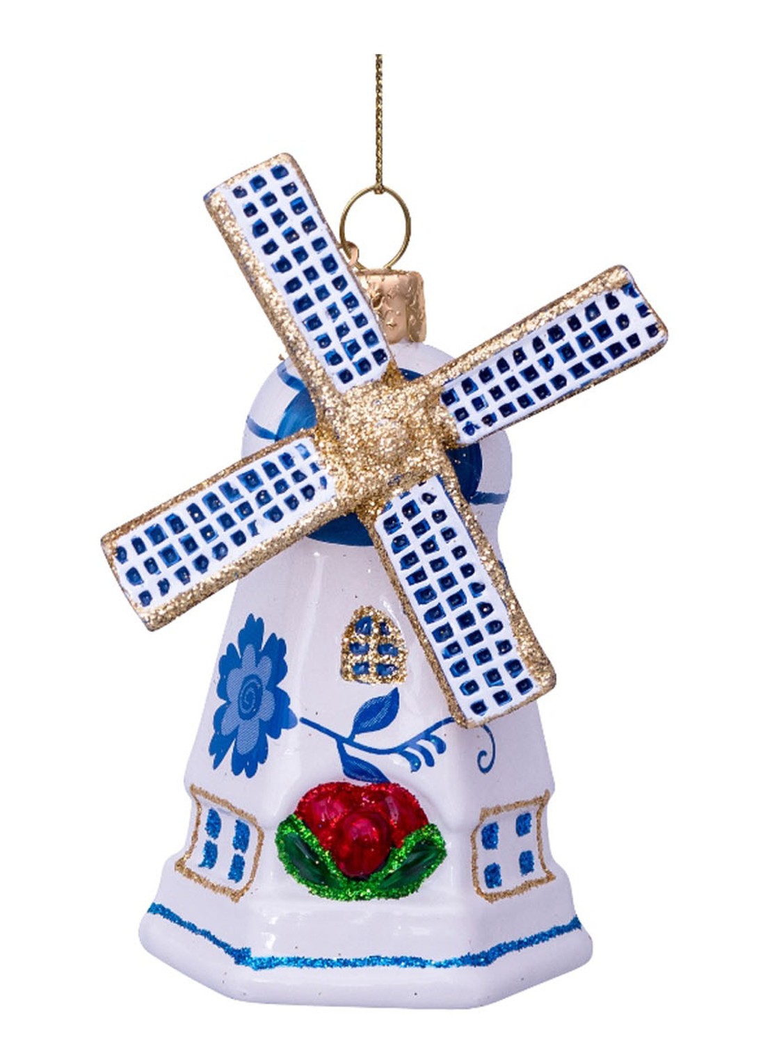 Vondels Delfts Blauw Windmolen kersthanger 9 cm - voorkant blauw