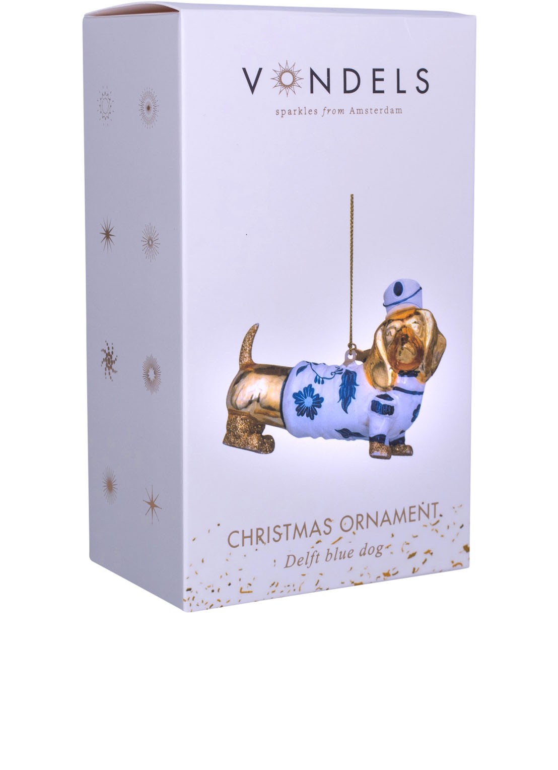 Vondels Delfts Blauwe Hond kersthanger 9 cm - detail 4 goud