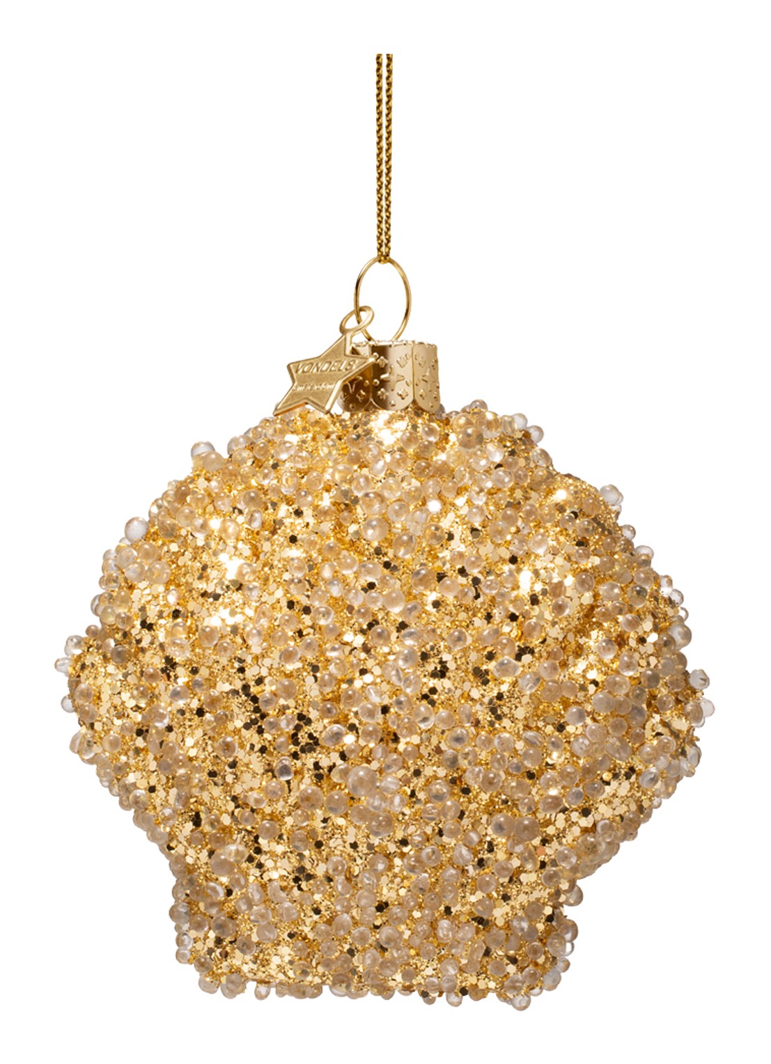 Vondels Diamanten schelp kersthanger 8 cm - voorkant goud