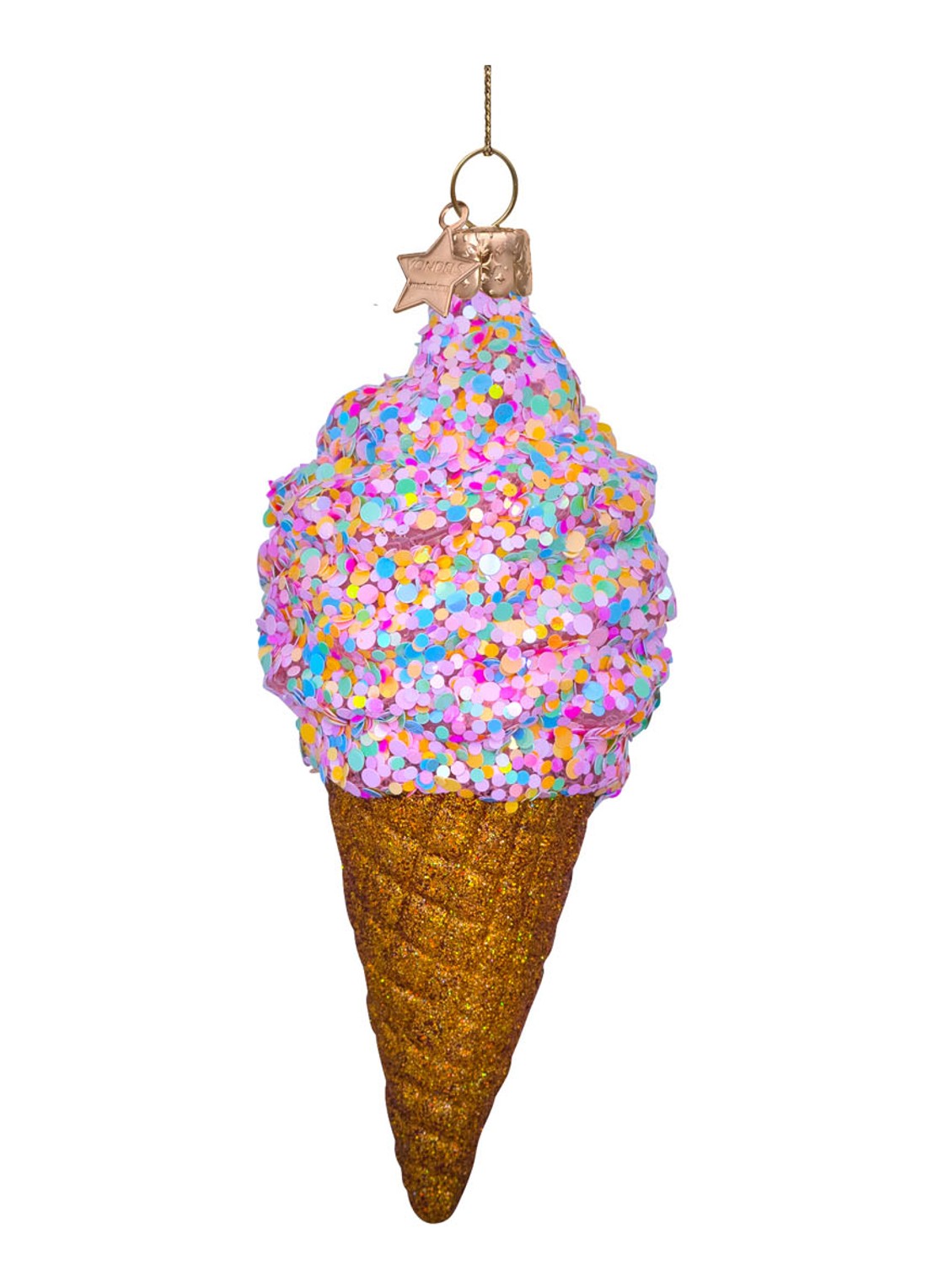 Vondels Disco IJsje met Glitter kersthanger 15 cm - detail 2 multicolor
