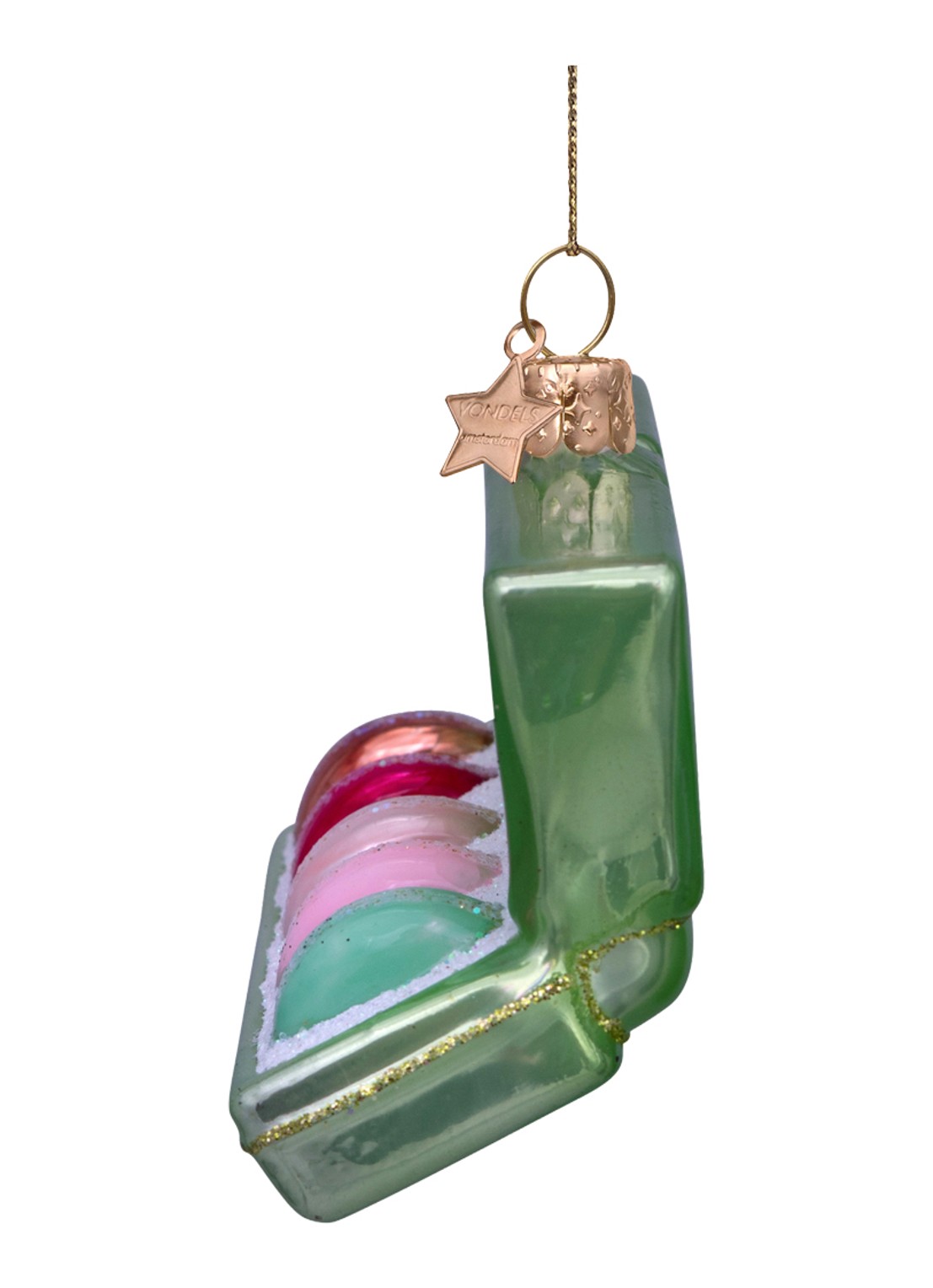 Vondels Doos met macarons kersthanger 5 cm - detail 4 groen