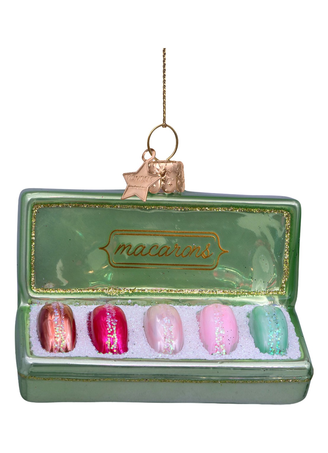 Vondels Doos met macarons kersthanger 5 cm - voorkant 2 groen
