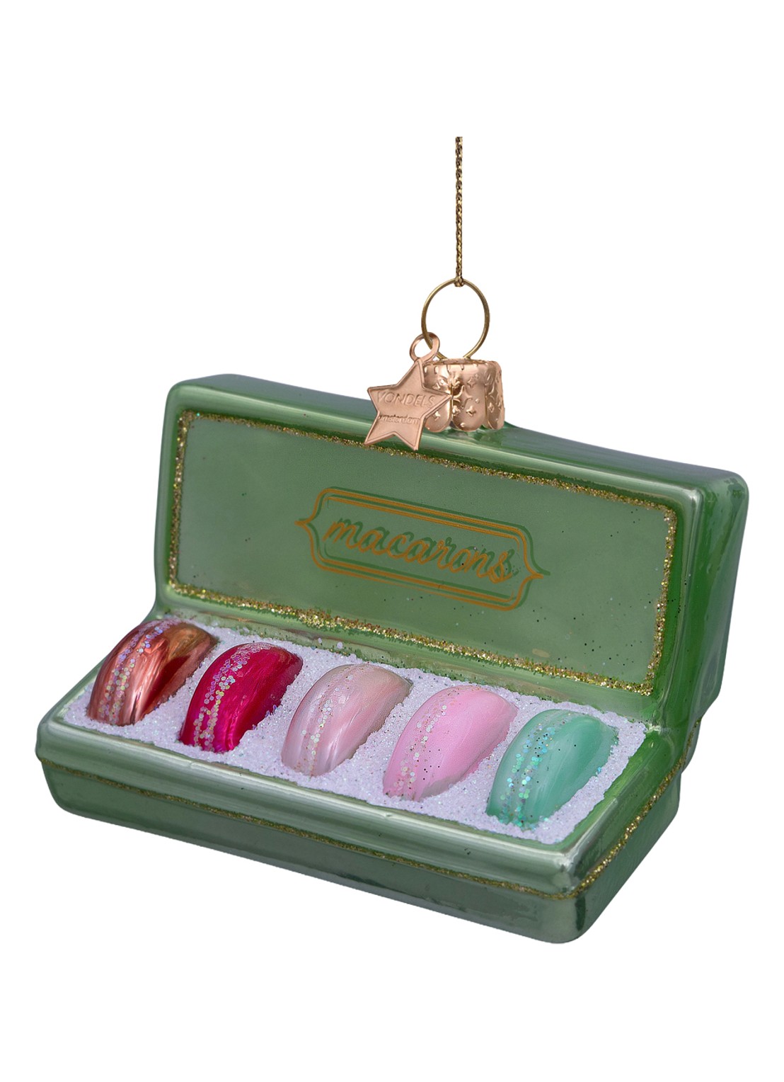 Vondels Doos met macarons kersthanger 5 cm - voorkant 3 groen