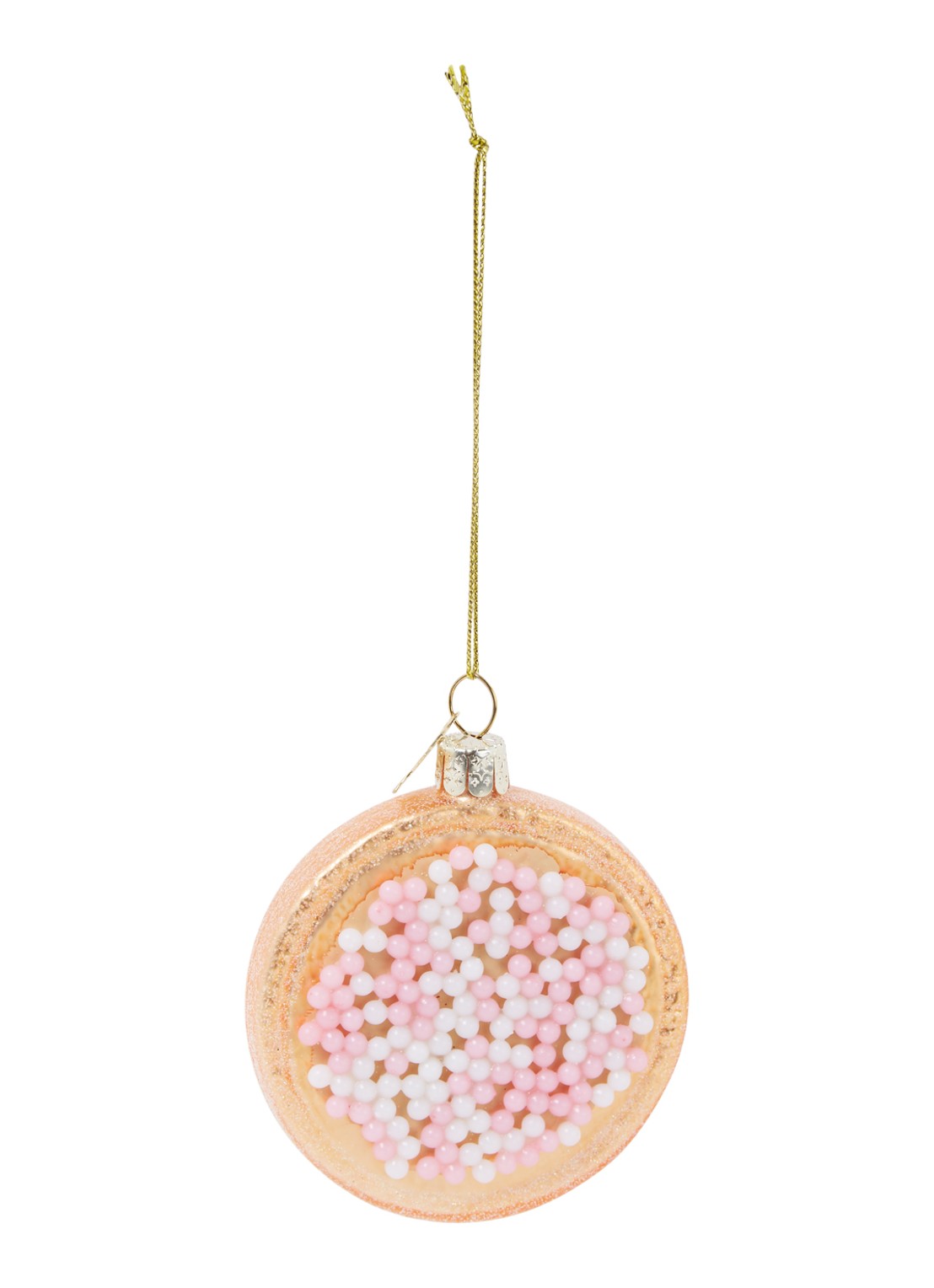 Vondels Dutch Beschuit Met Muisjes kerst ornament 8,7 cm - voorkant roze
