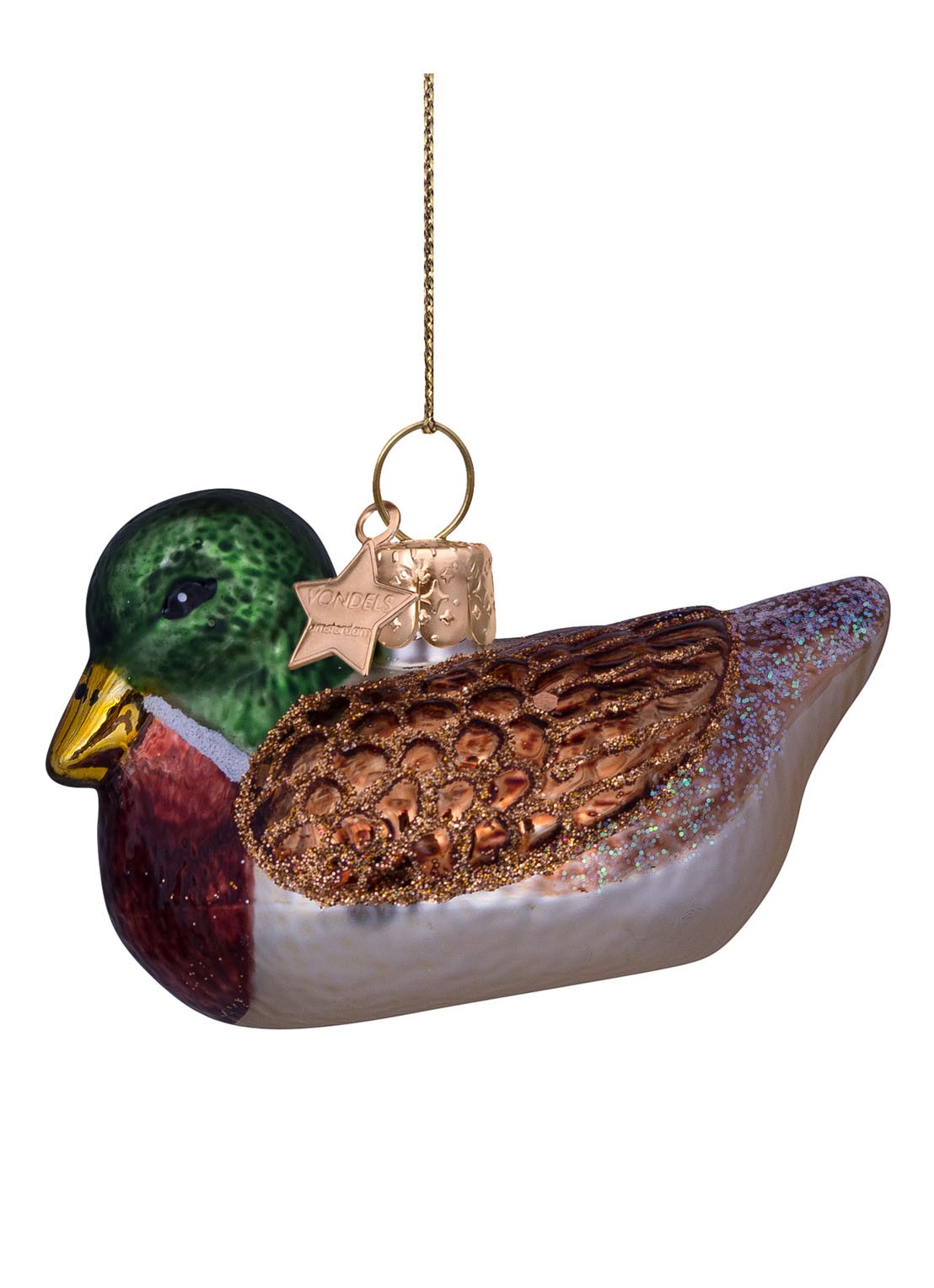 Vondels Eend kersthanger 5 cm - detail 2 bruin