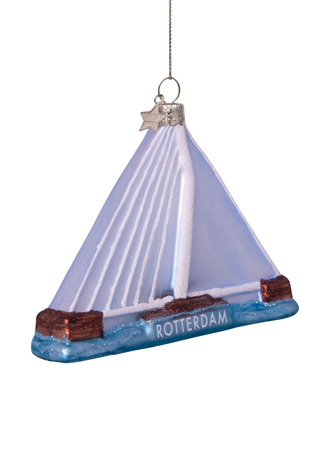 Vondels Erasmusbrug Rotterdam kersthanger 8,5 cm - detail 3 wit