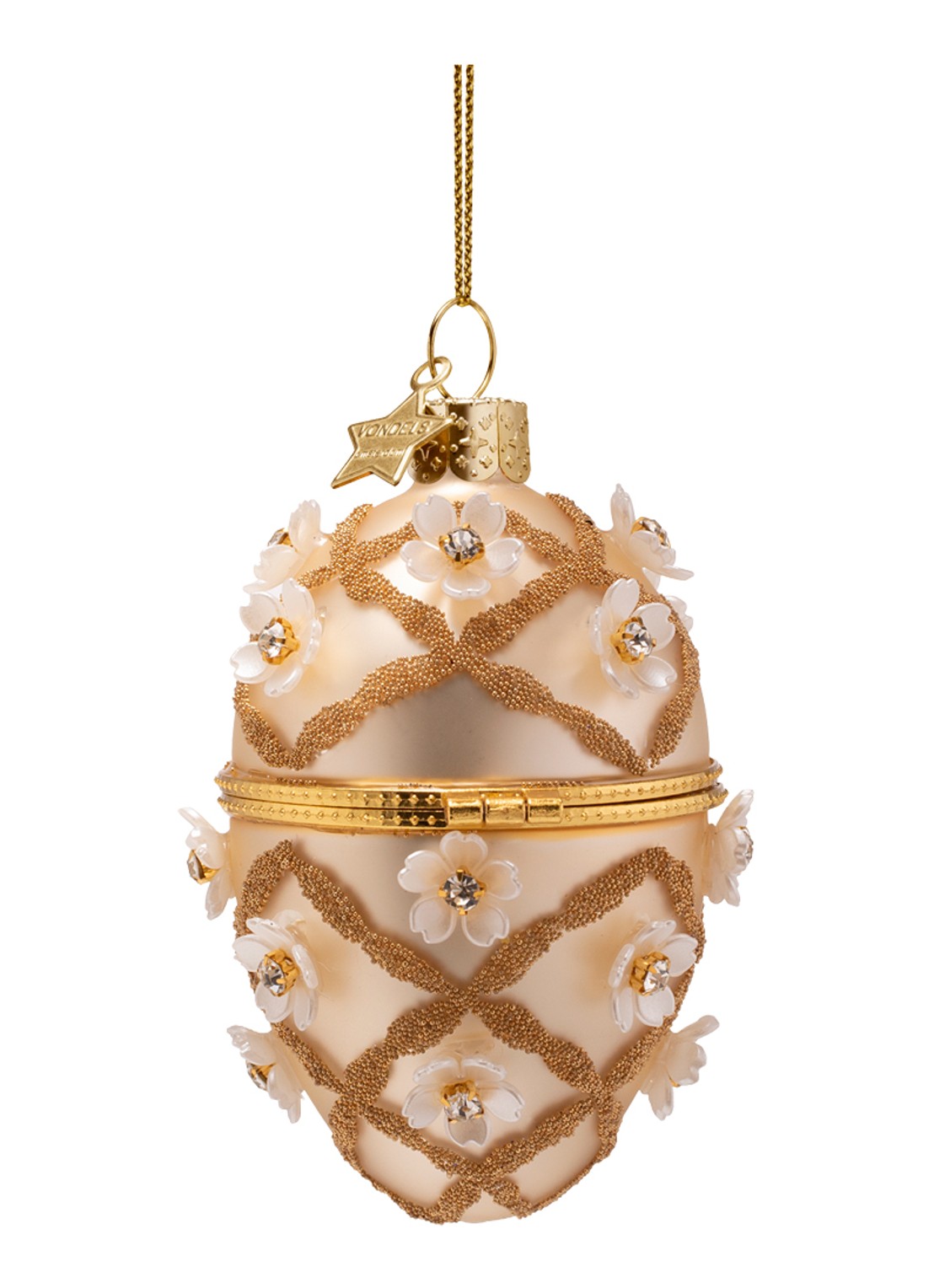 Vondels Fabergé-ei met Bloemen kersthanger 9,5 cm - achterkant goud