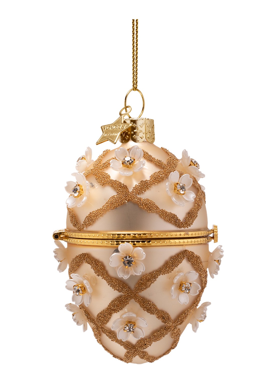 Vondels Fabergé-ei met Bloemen kersthanger 9,5 cm - detail 4 goud