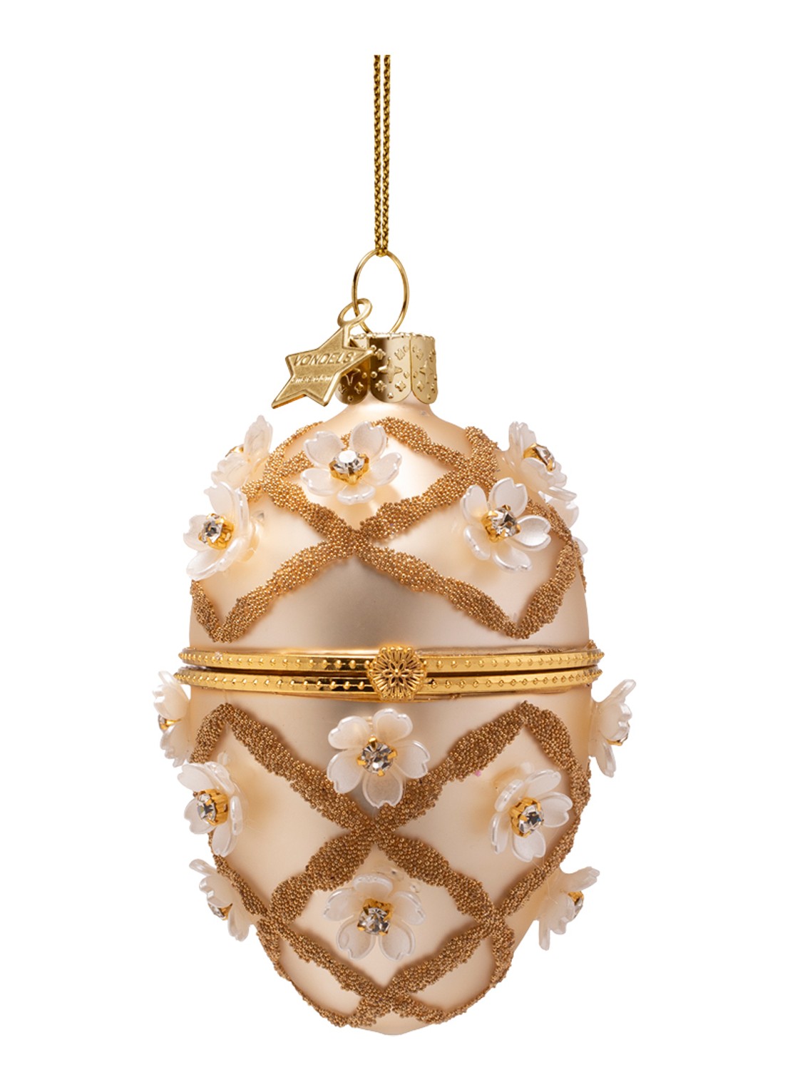 Vondels Fabergé-ei met Bloemen kersthanger 9,5 cm - voorkant 2 goud
