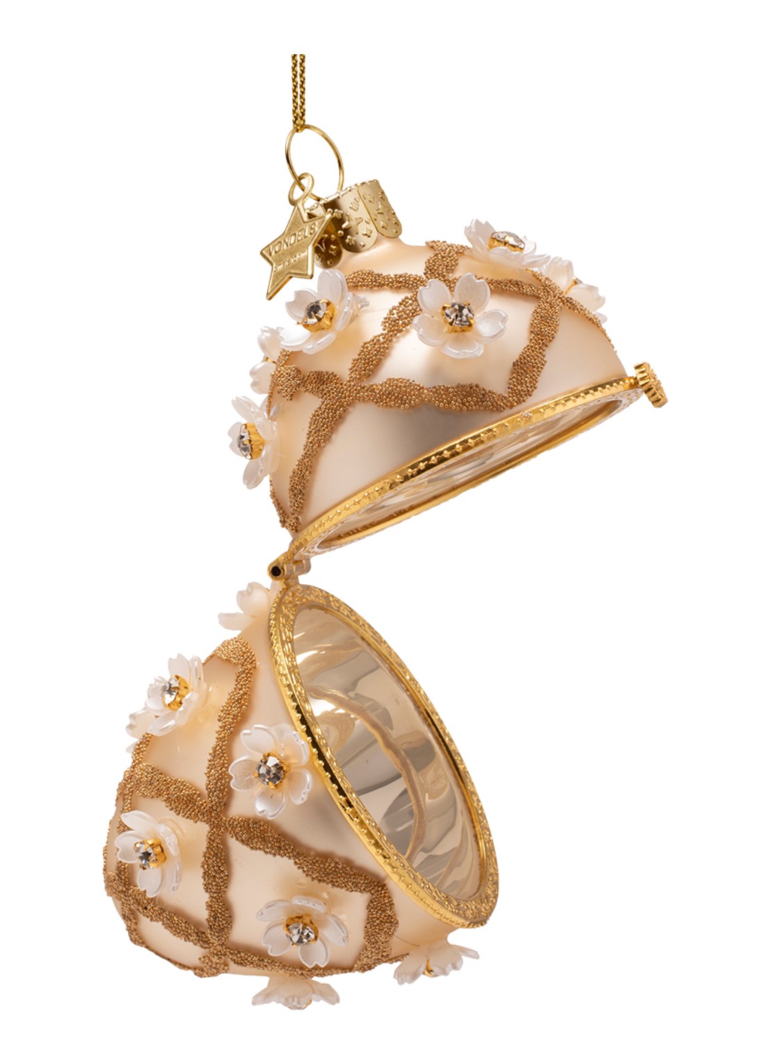 Vondels Fabergé-ei met Bloemen kersthanger 9,5 cm - voorkant 3 goud