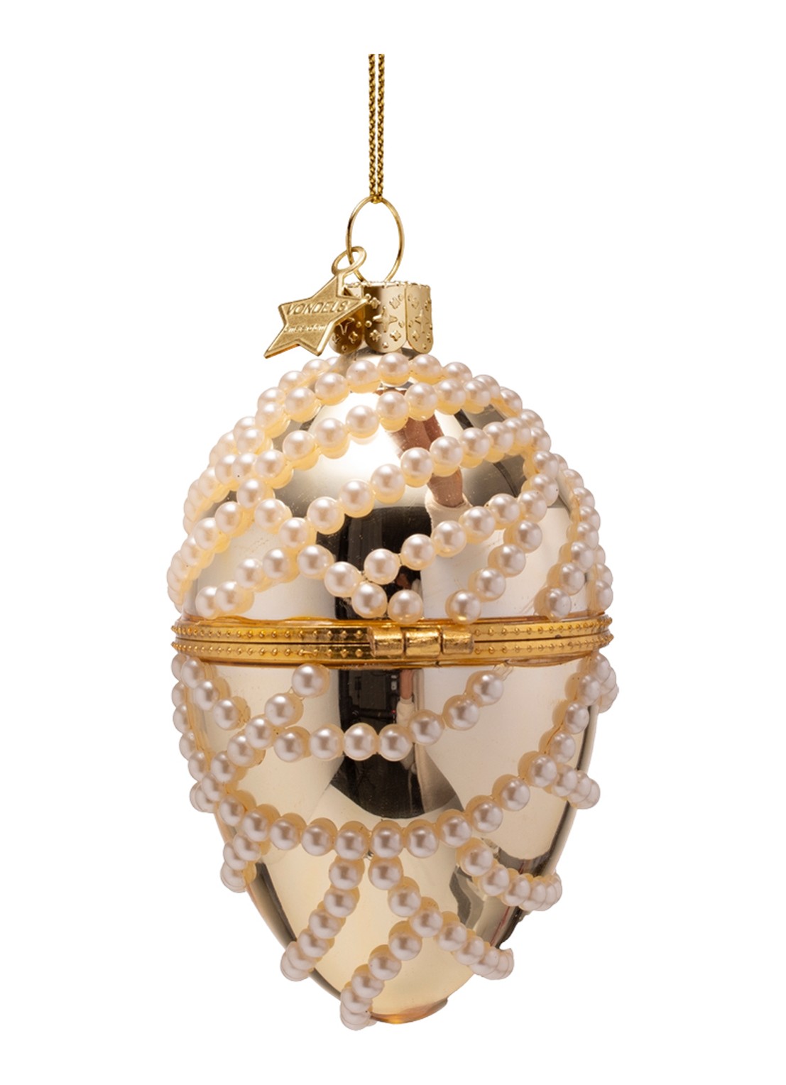 Vondels Fabergé-ei met Parels kersthanger 11 cm - achterkant goud