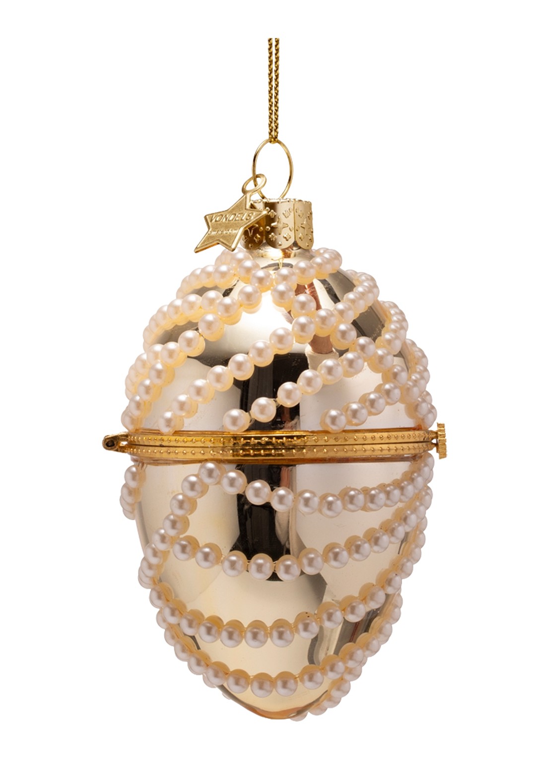 Vondels Fabergé-ei met Parels kersthanger 11 cm - detail 2 goud