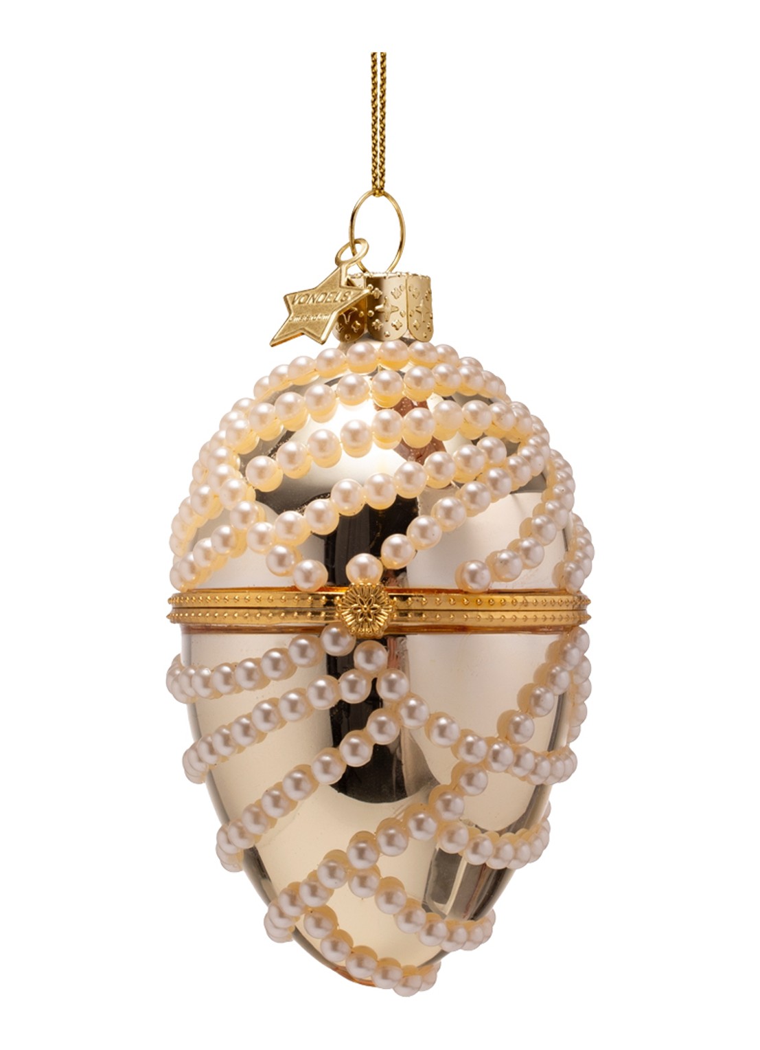 Vondels Fabergé-ei met Parels kersthanger 11 cm - voorkant 3 goud