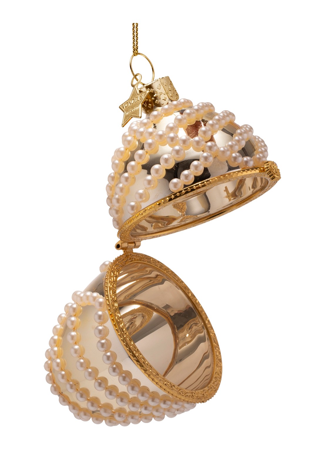 Vondels Fabergé-ei met Parels kersthanger 11 cm - voorkant 4 goud