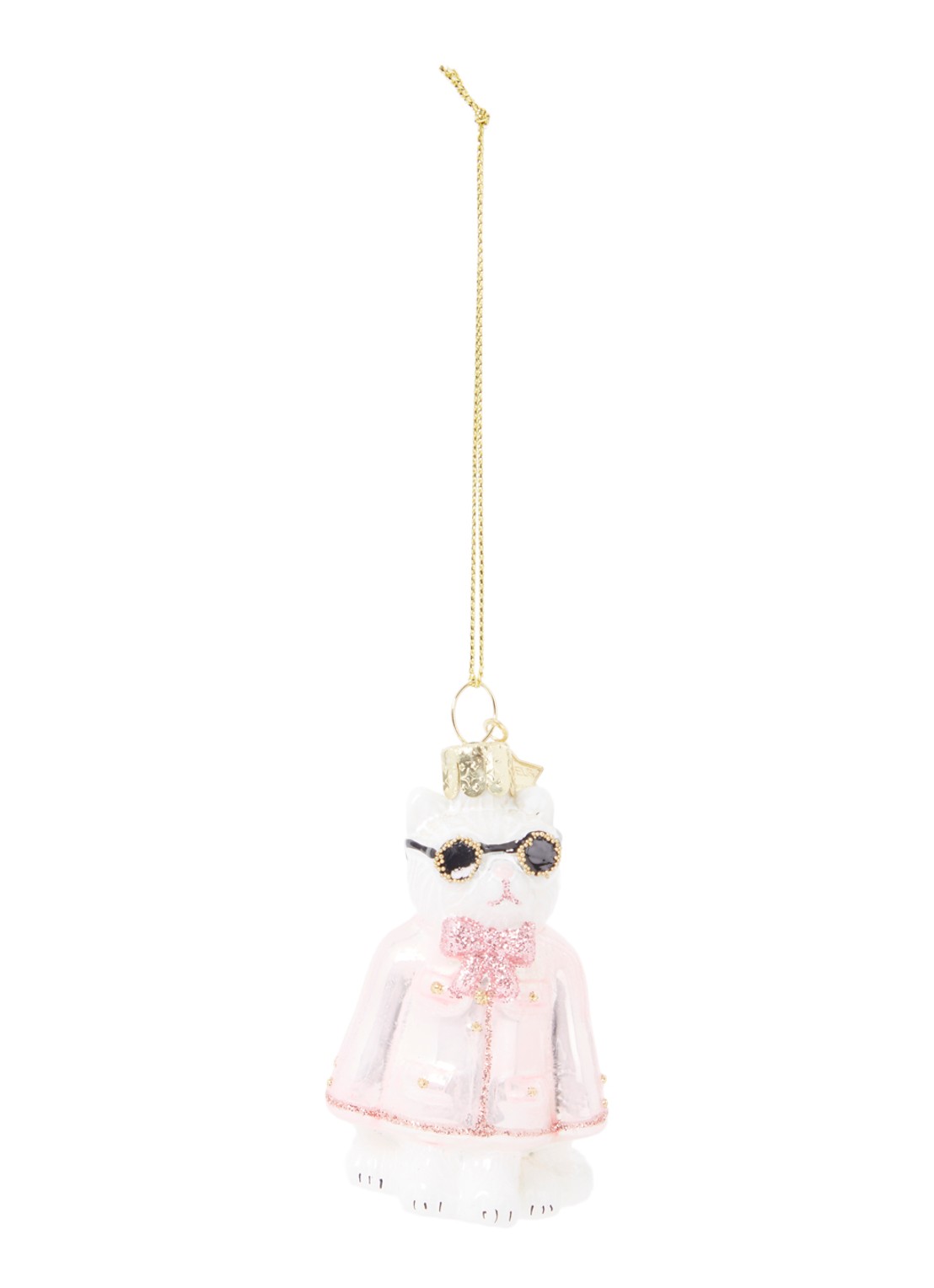 Vondels Fashion Cat kersthanger 8 cm - voorkant roze