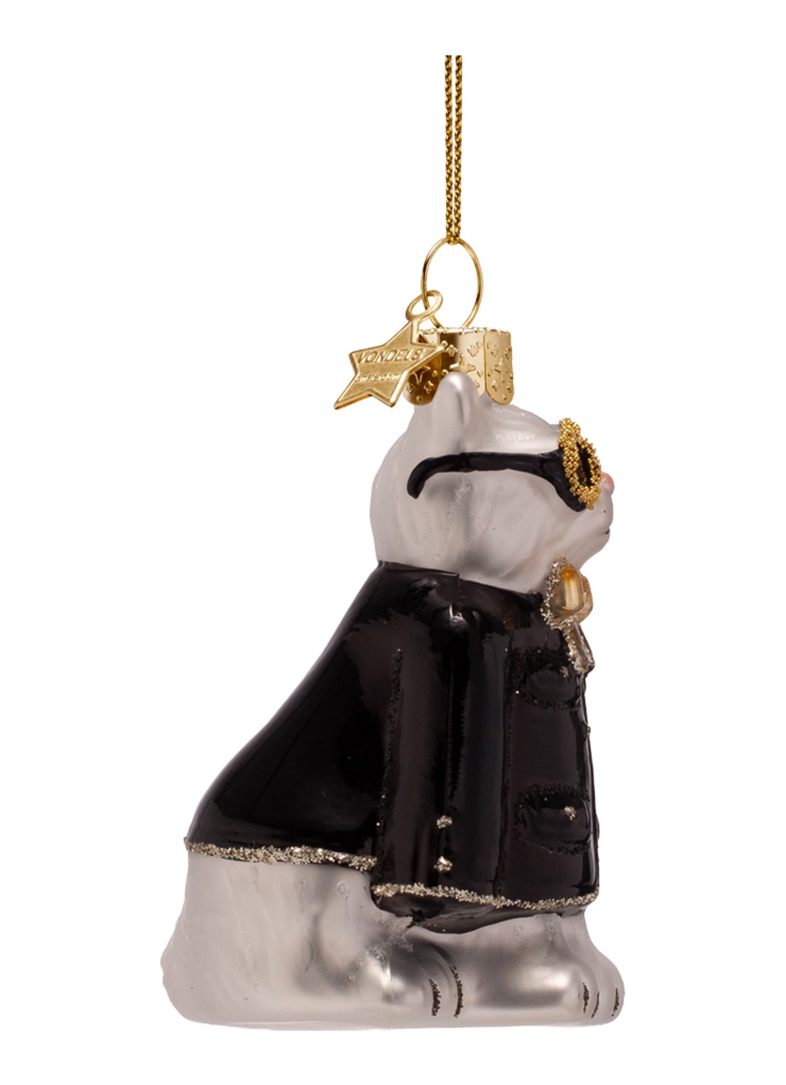 Vondels Fashion Kat kerstanger 8 cm - detail zwart